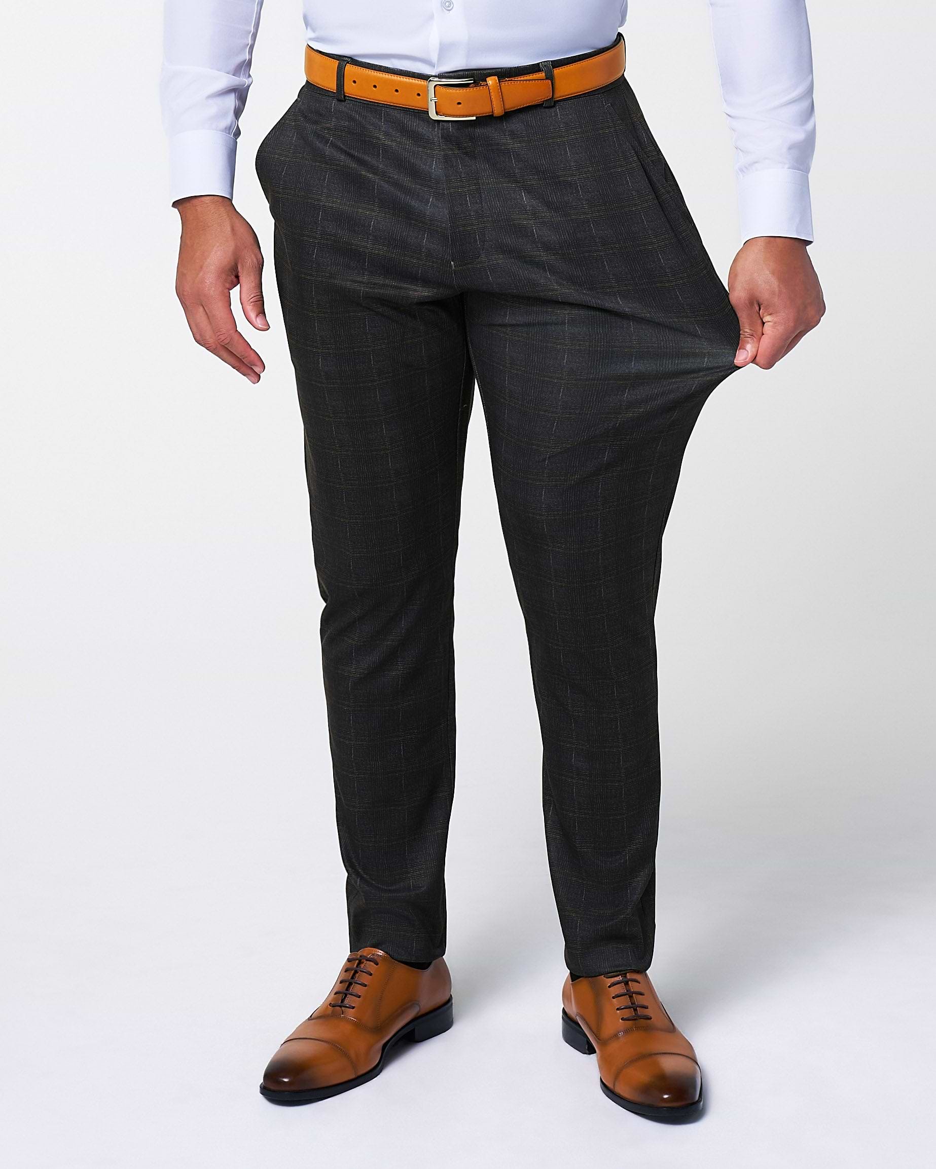 Athletic Fit Stretch Suit - Brown Plaid