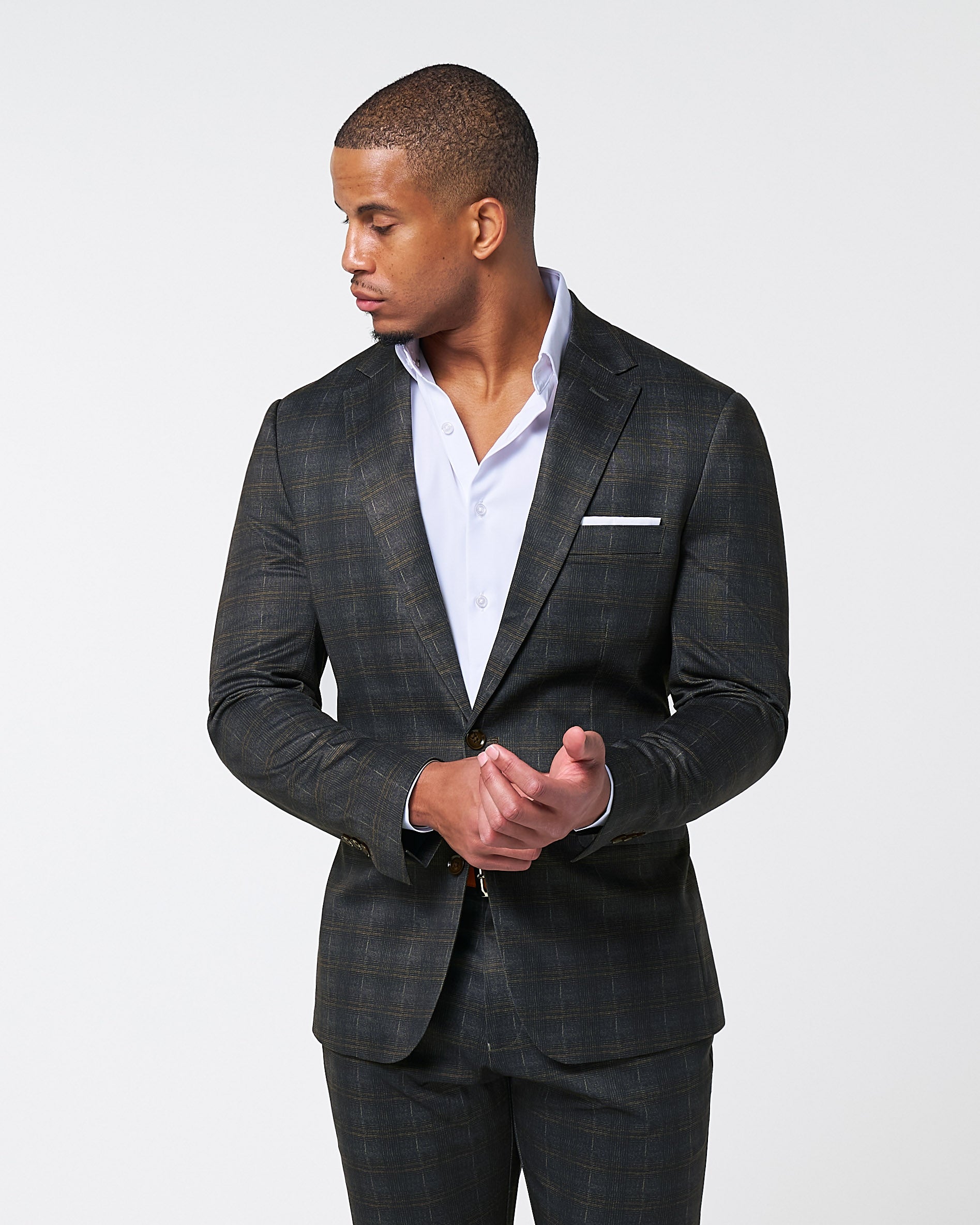 Athletic Fit Stretch Blazer - Brown Plaid