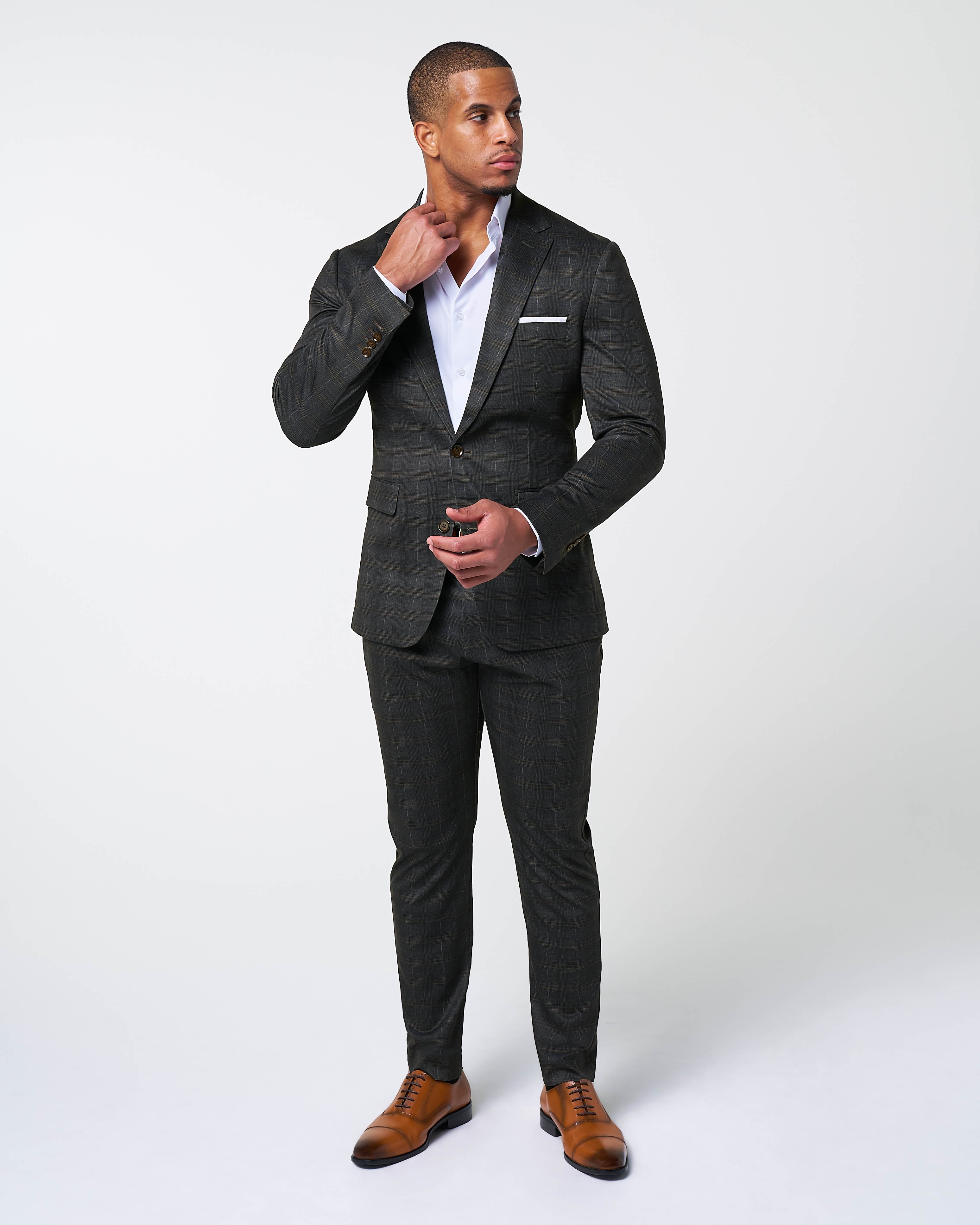 Athletic Fit Stretch Blazer - Brown Plaid