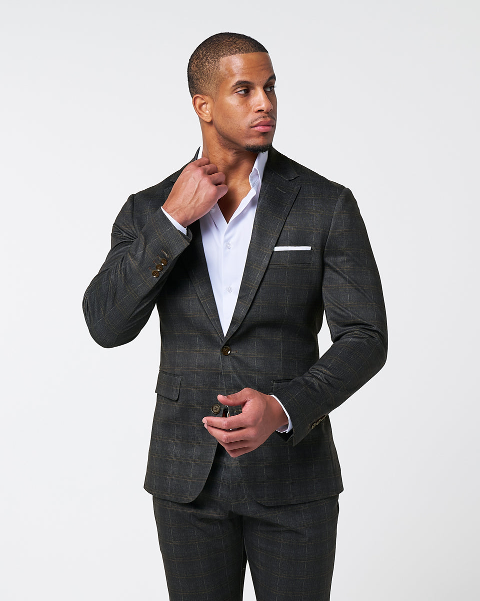 Athletic Fit Stretch Blazer - Brown Plaid