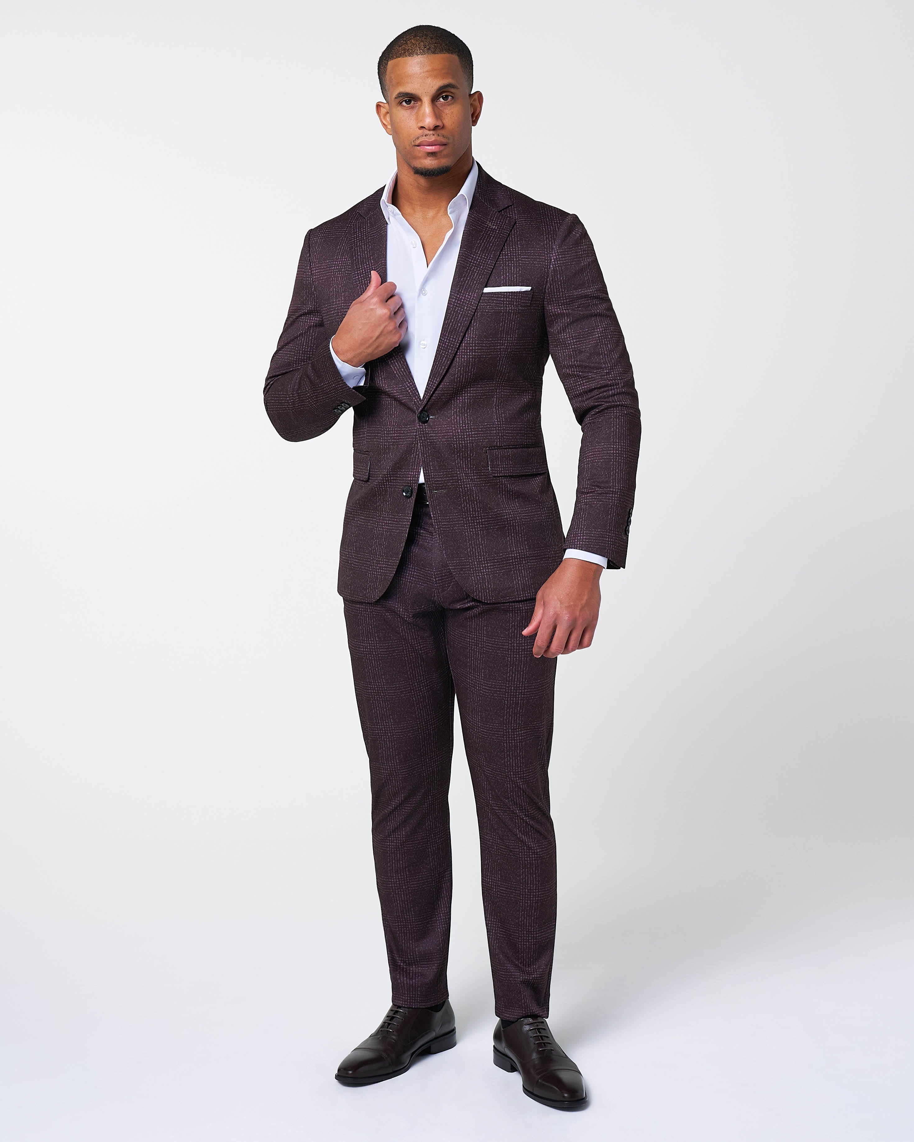 Athletic Fit Stretch Suit - Burgundy Big Plaid
