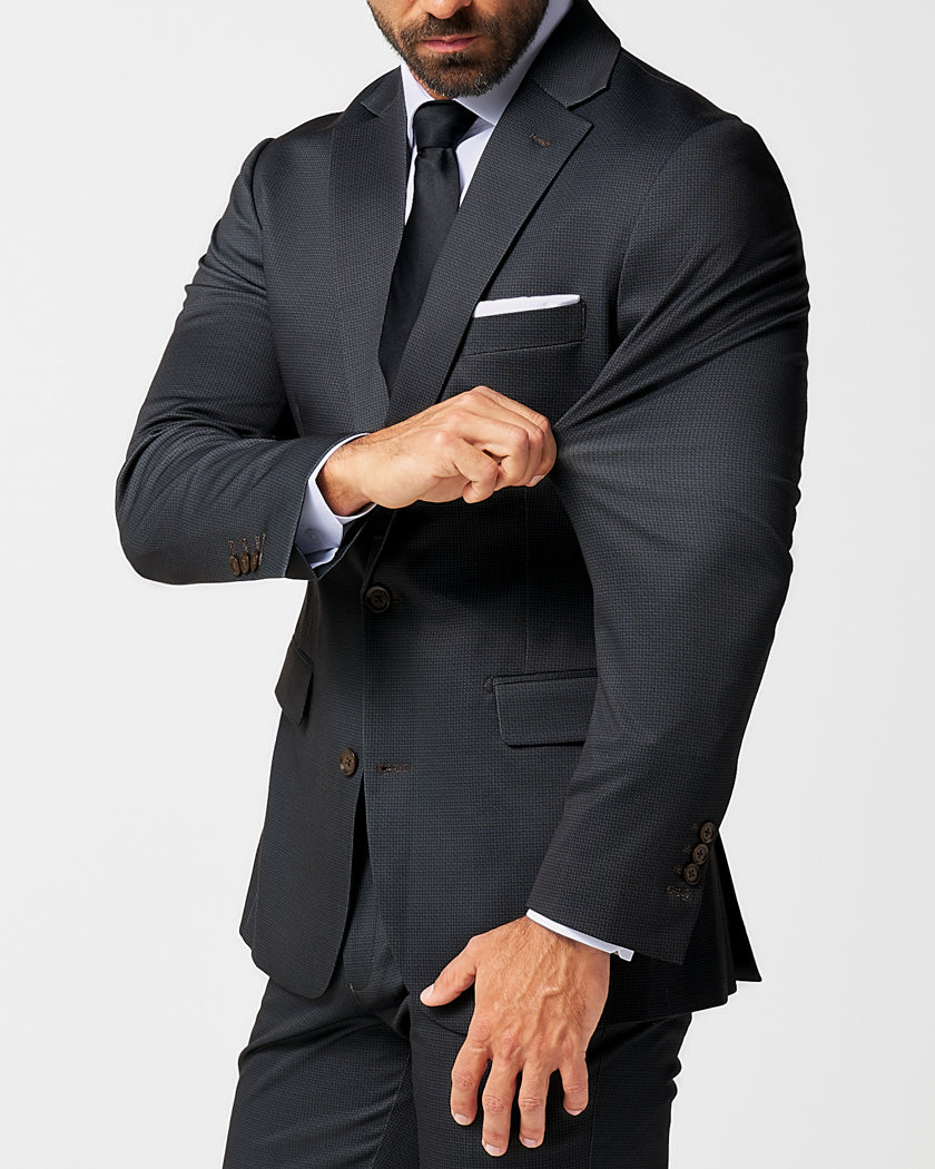 Athletic Fit Stretch Blazer - Charcoal Microcheck