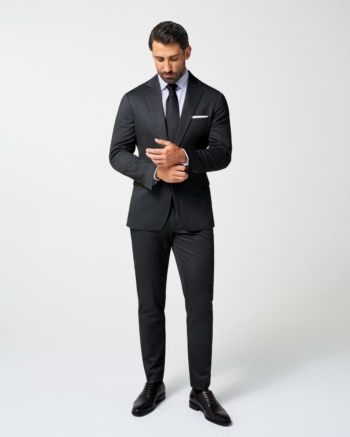 Athletic Fit Stretch Suit Pants - Charcoal Microcheck