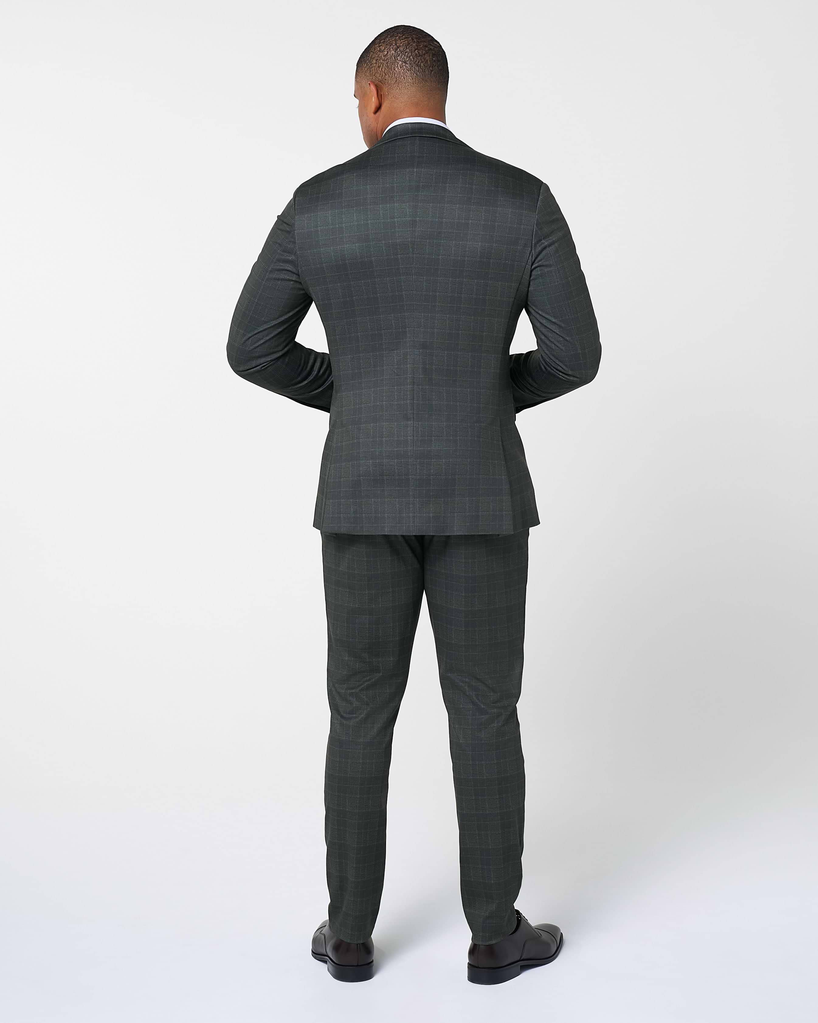Athletic Fit Stretch Suit - Charcoal Plaid