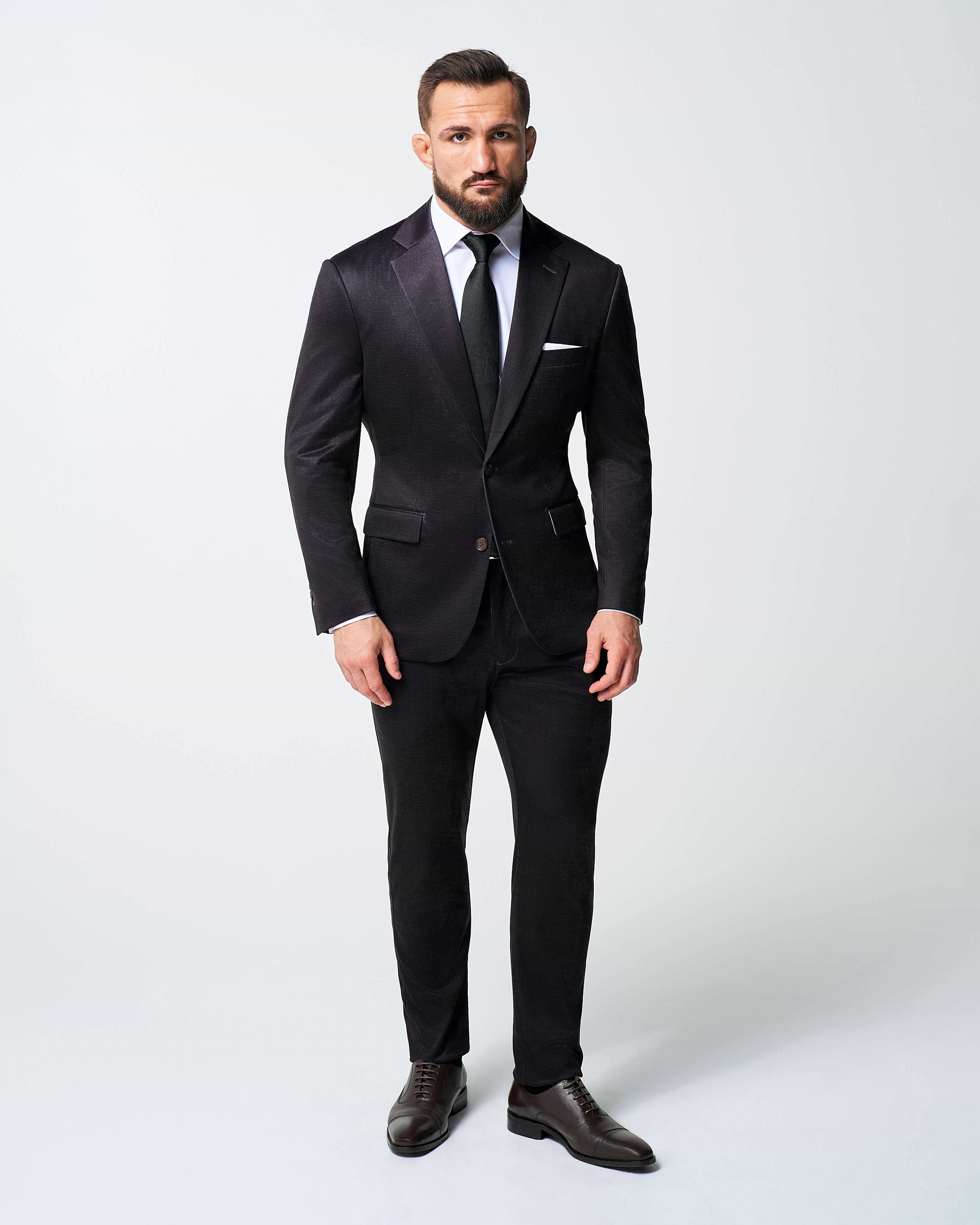 Athletic Fit Stretch Suit - Deep Burgundy Microcheck