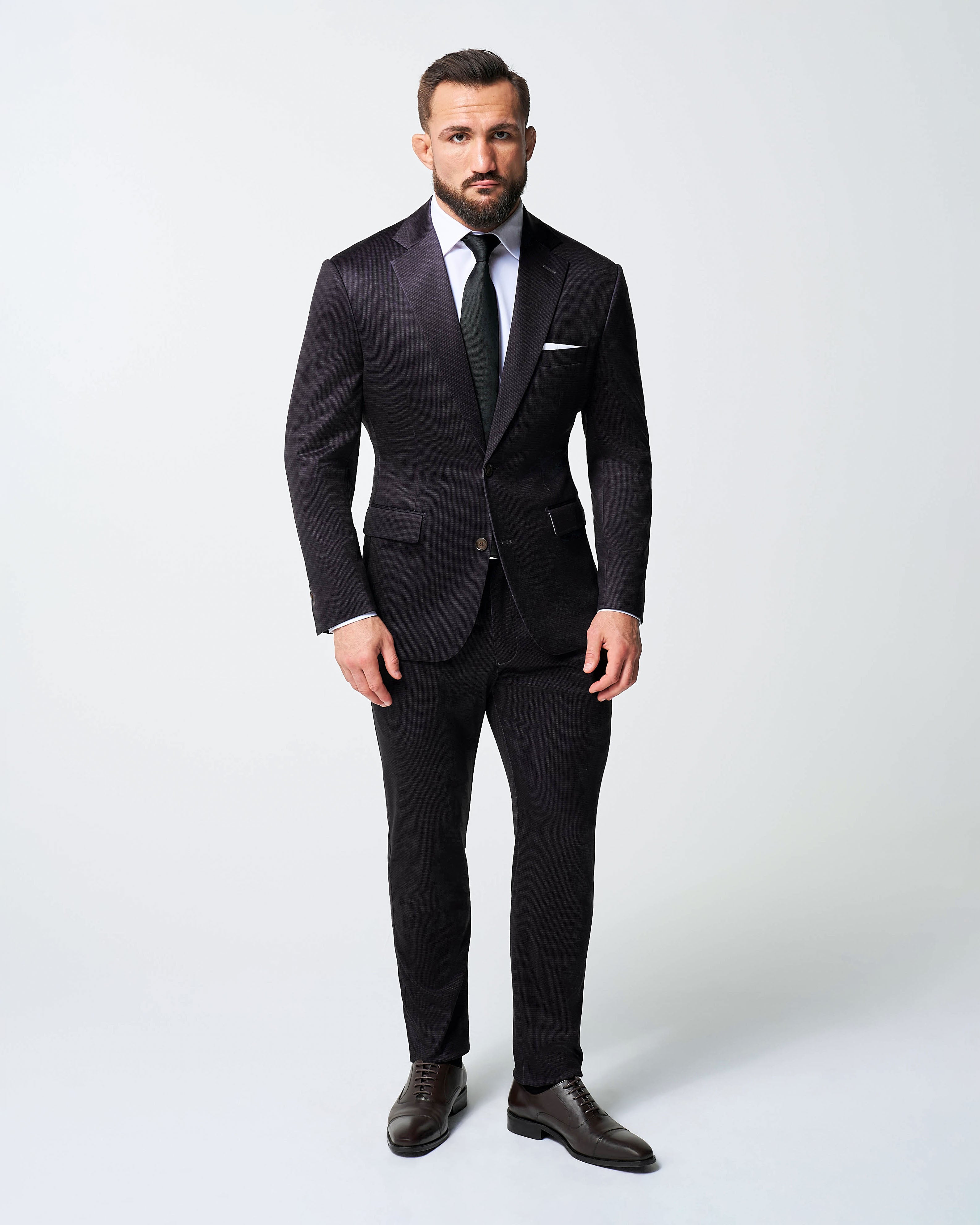 Athletic Fit Stretch Suit - Deep Burgundy Microcheck