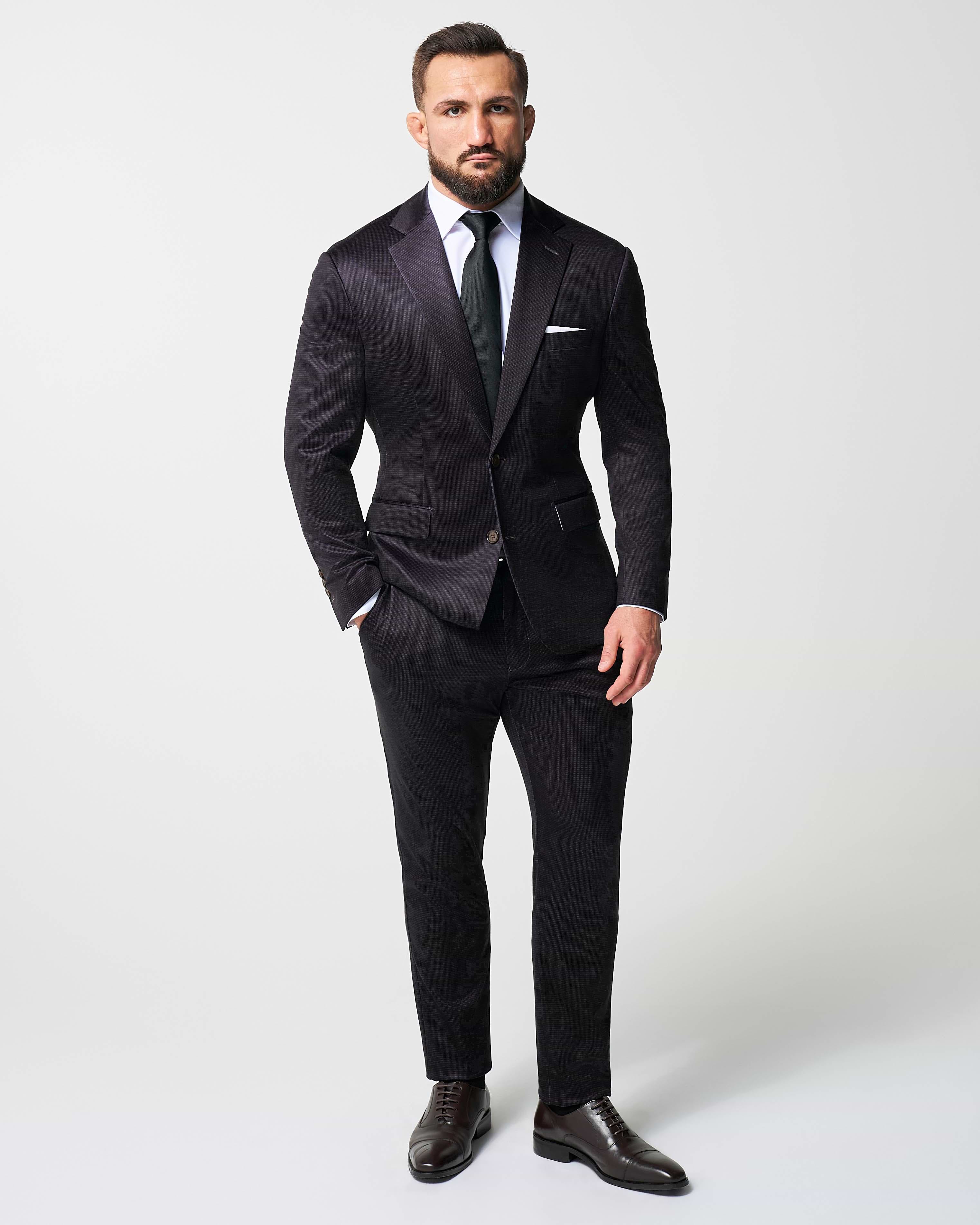 Athletic Fit Stretch Suit - Deep Burgundy Microcheck