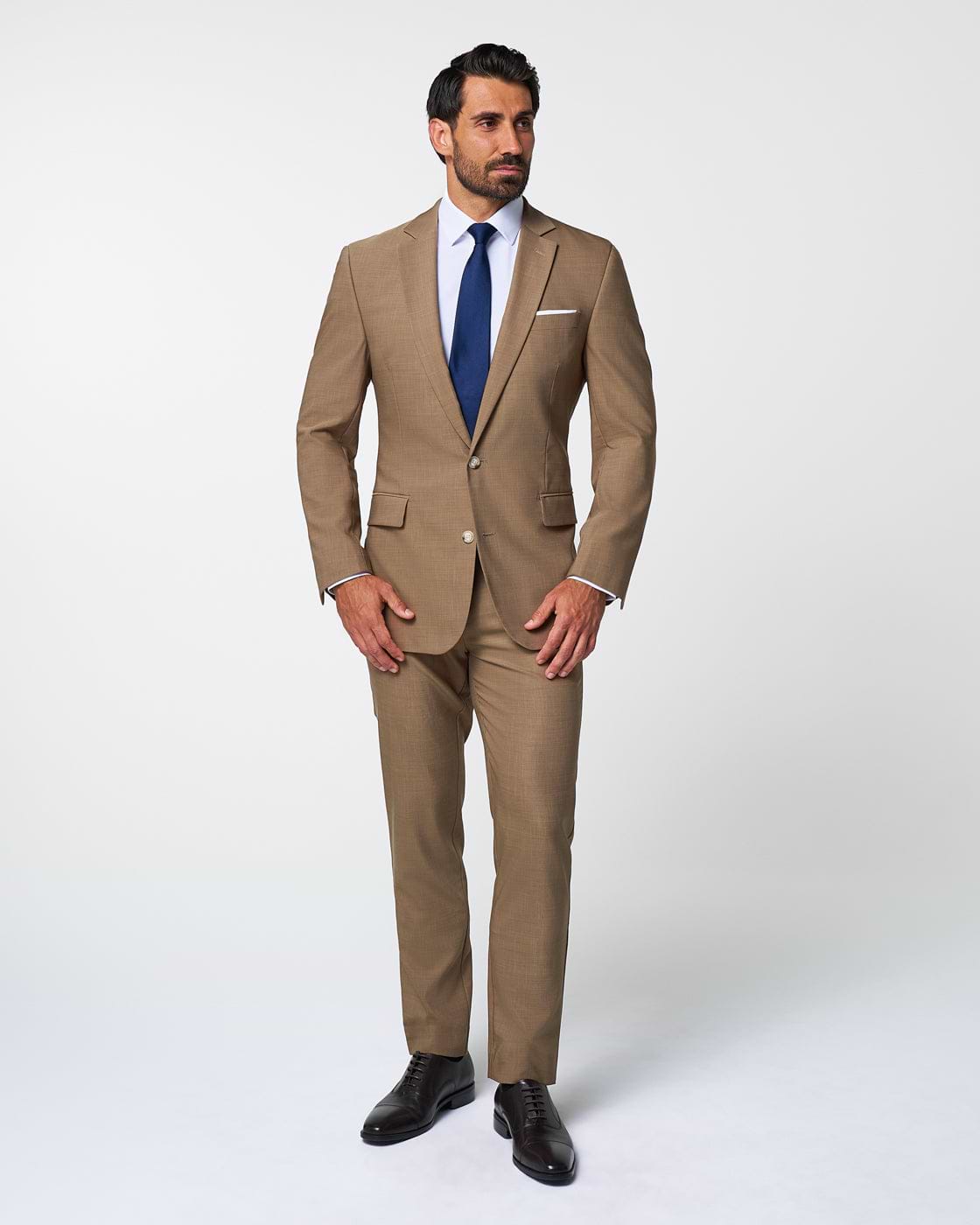 Athletic Fit Stretch Suit Pants - Heathered Cappuccino
