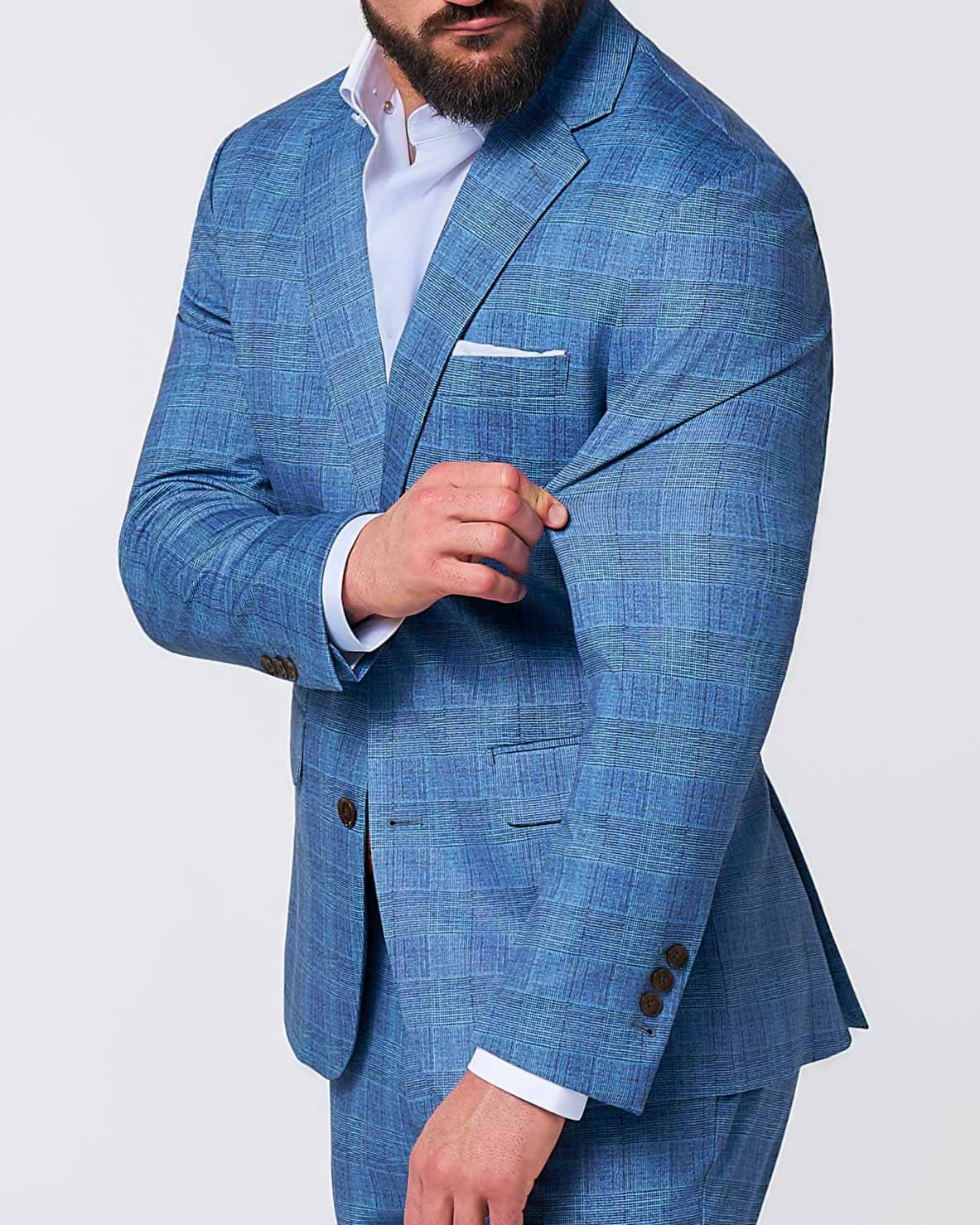 Athletic Fit Stretch Suit - Electric Blue Plaid