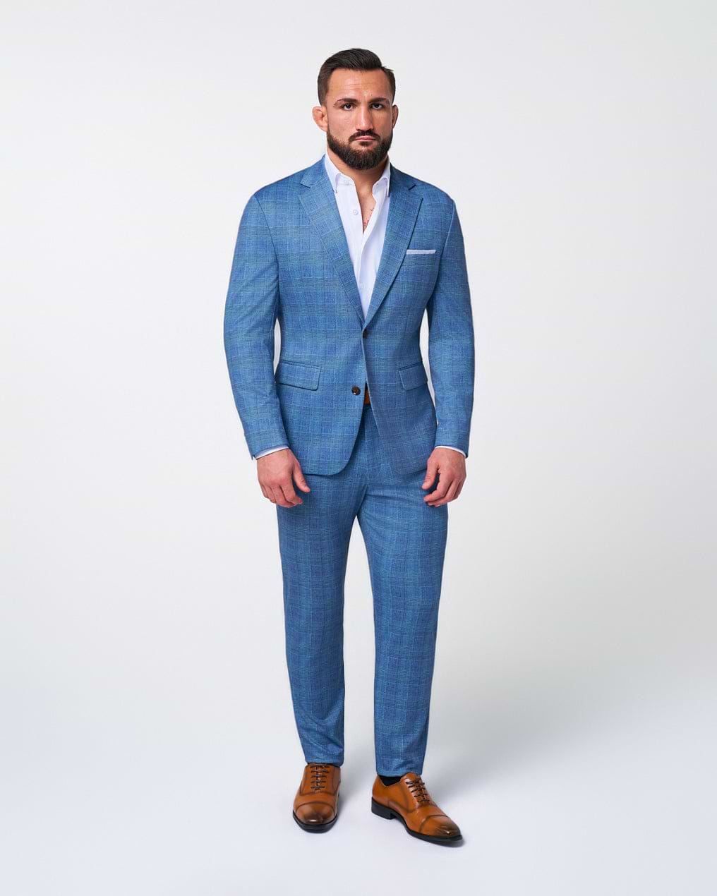 Athletic Fit Stretch Suit - Electric Blue Plaid