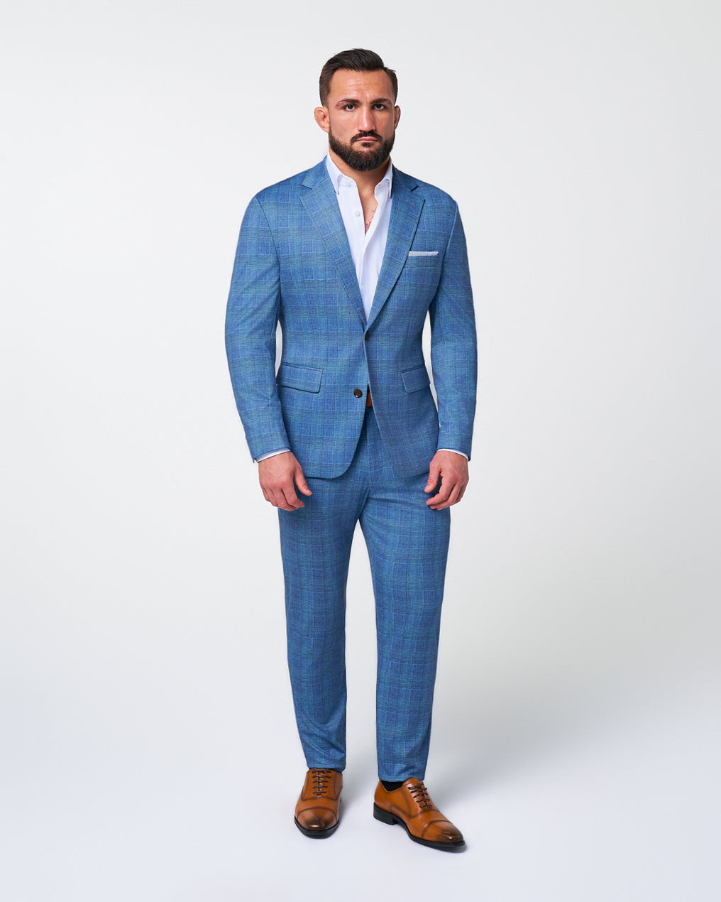 Athletic Fit Stretch Suit - Electric Blue Plaid