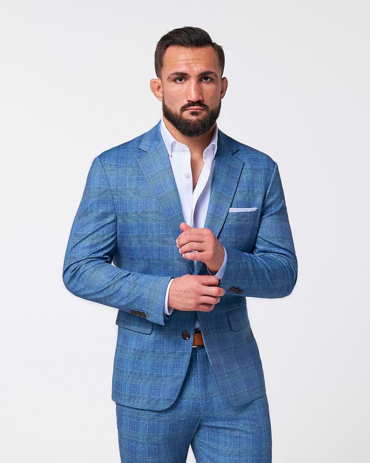 Athletic Fit Stretch Suit - Electric Blue Plaid