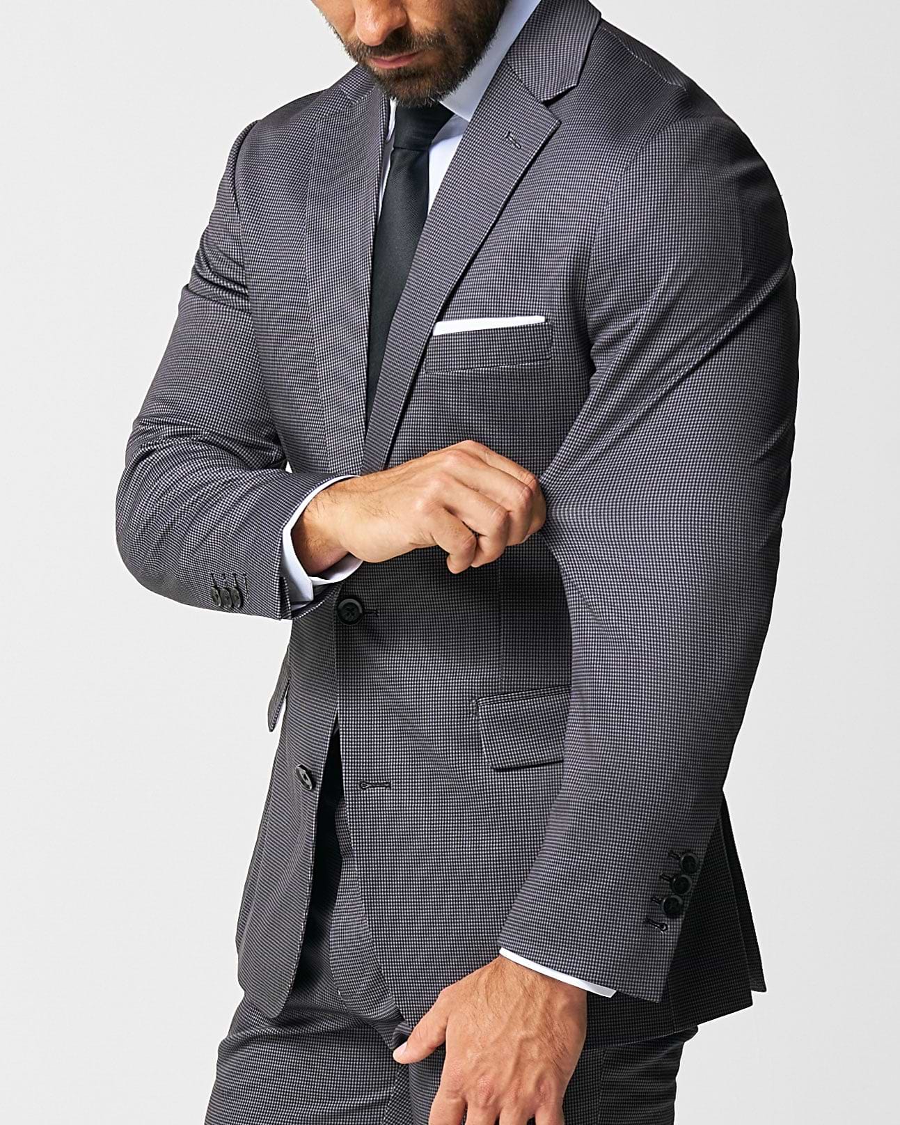 Athletic Fit Stretch Suit - Grey & Black Houndstooth