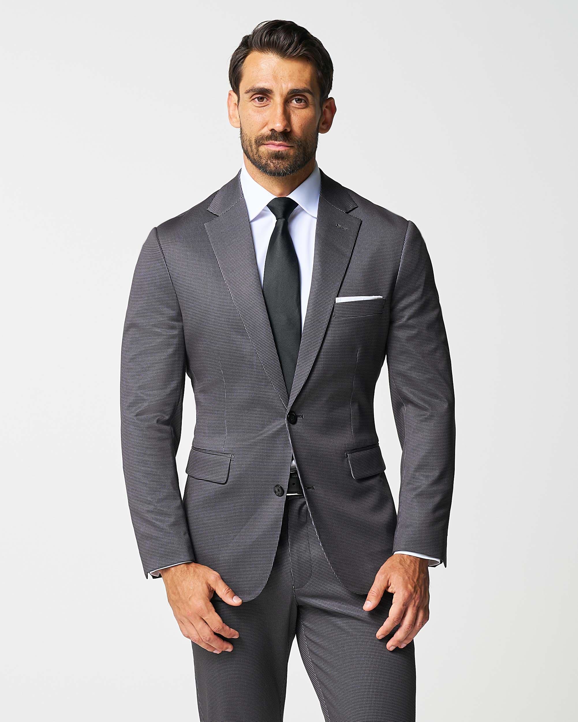 Athletic Fit Stretch Suit - Grey & Black Houndstooth