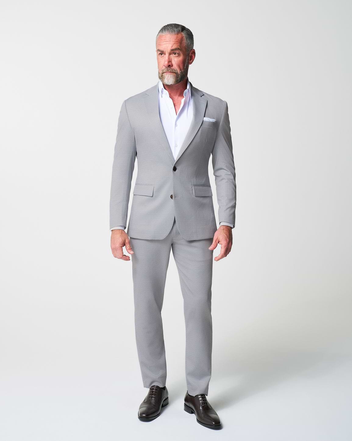 Athletic Fit Stretch Suit - Grey Houndstooth Microcheck