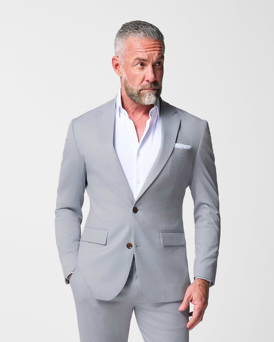 Athletic Fit Stretch Suit - Grey Houndstooth Microcheck