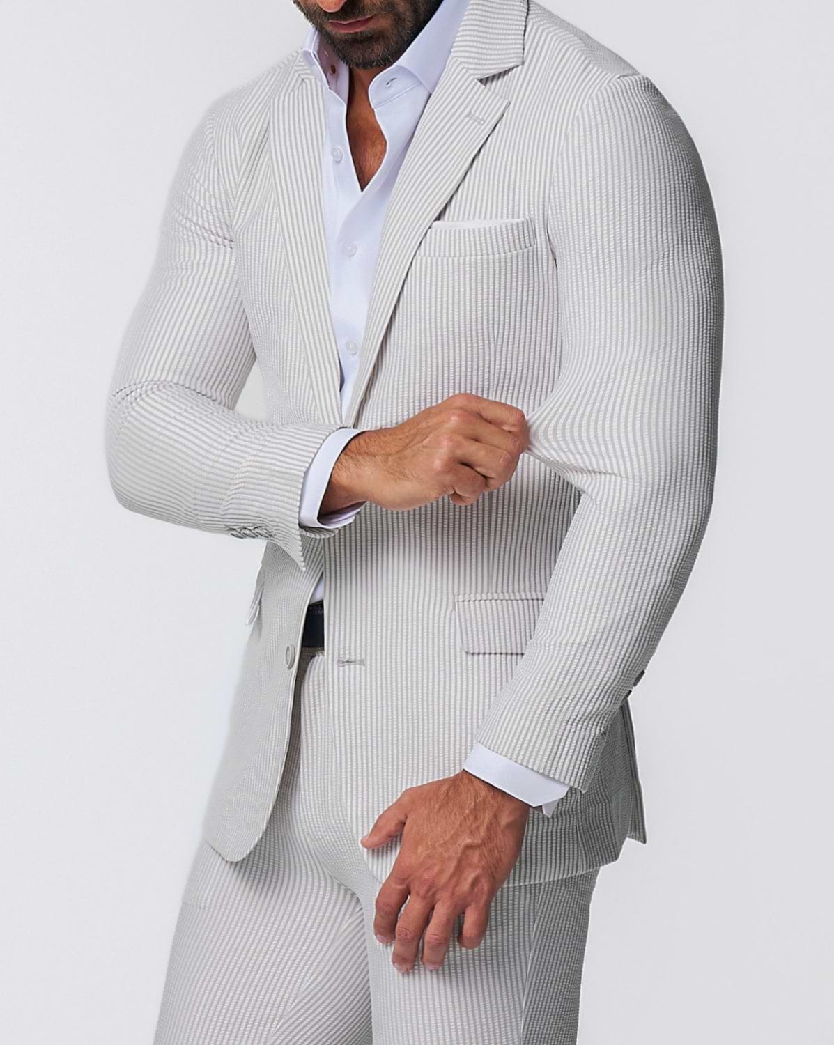 Athletic Fit Stretch Suit - Grey Seersucker