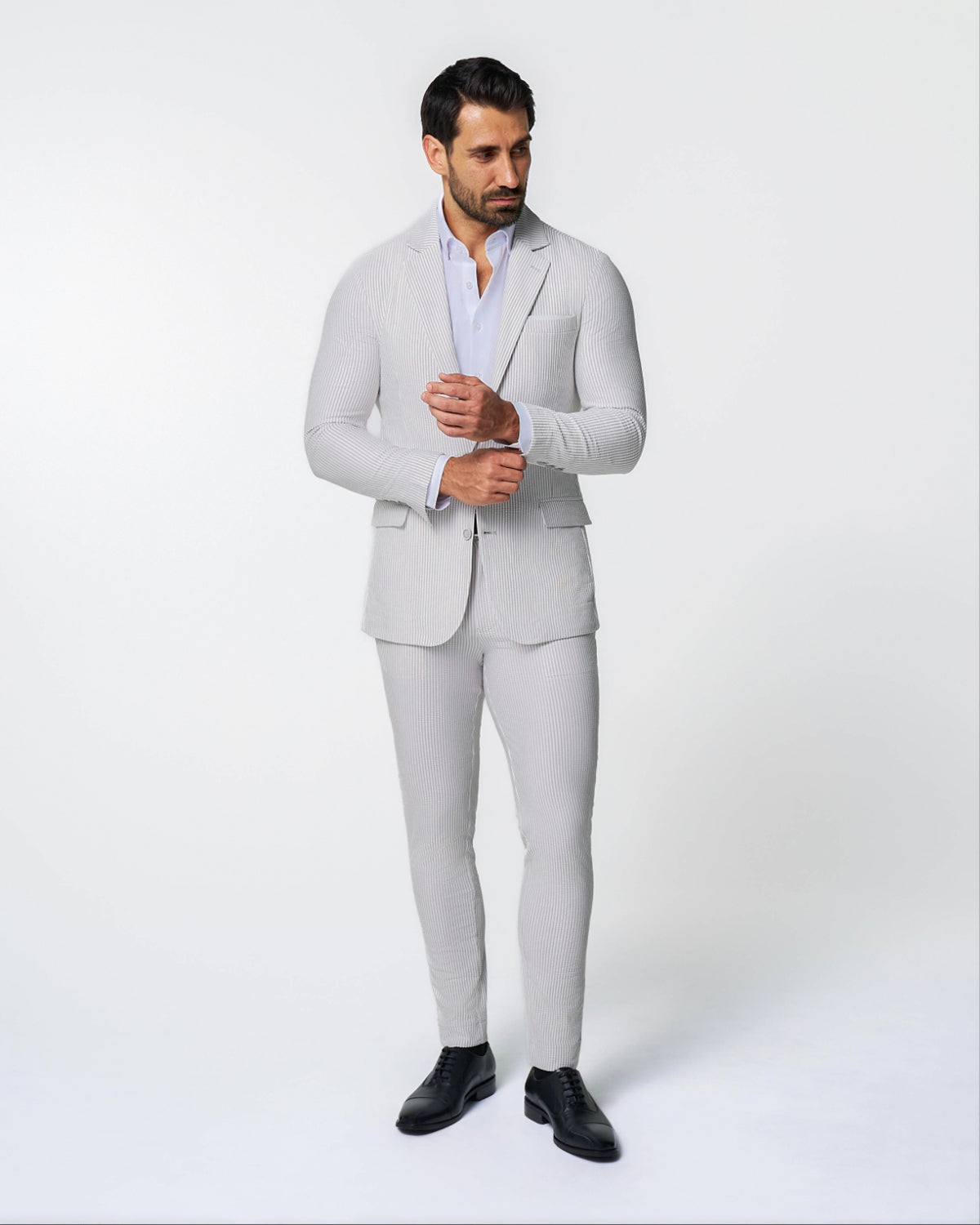 Athletic Fit Stretch Suit - Grey Seersucker