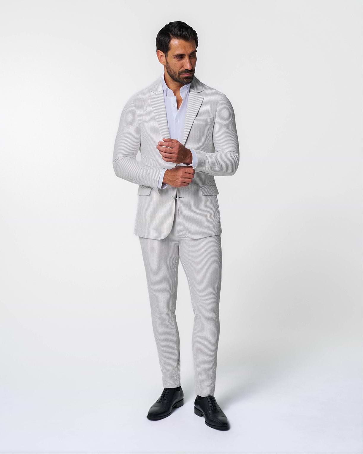 Athletic Fit Stretch Suit - Grey Seersucker