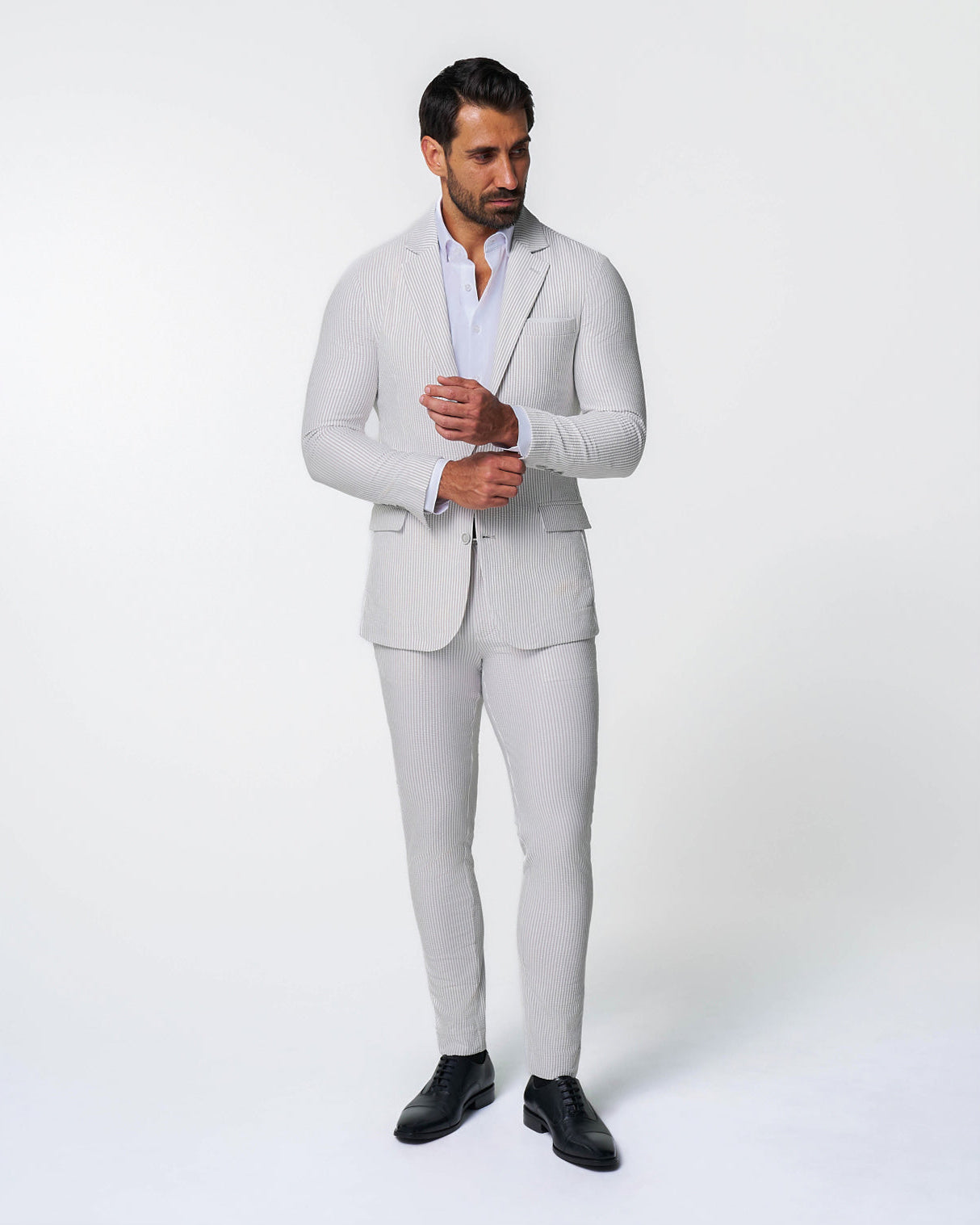 Athletic Fit Stretch Suit - Grey Seersucker