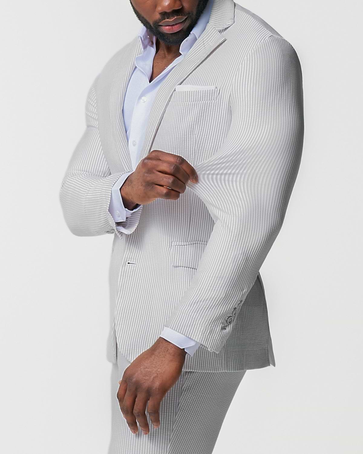 Athletic Fit Stretch Suit - Grey Seersucker