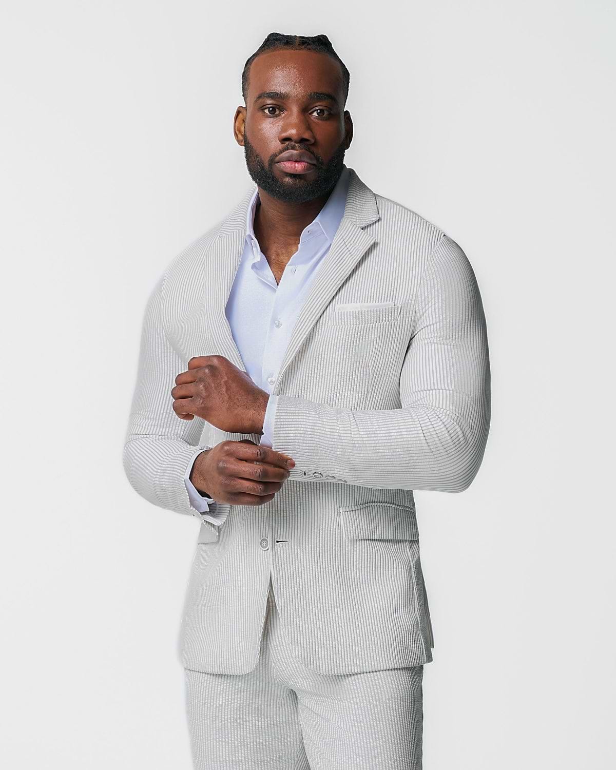 Athletic Fit Stretch Suit - Grey Seersucker