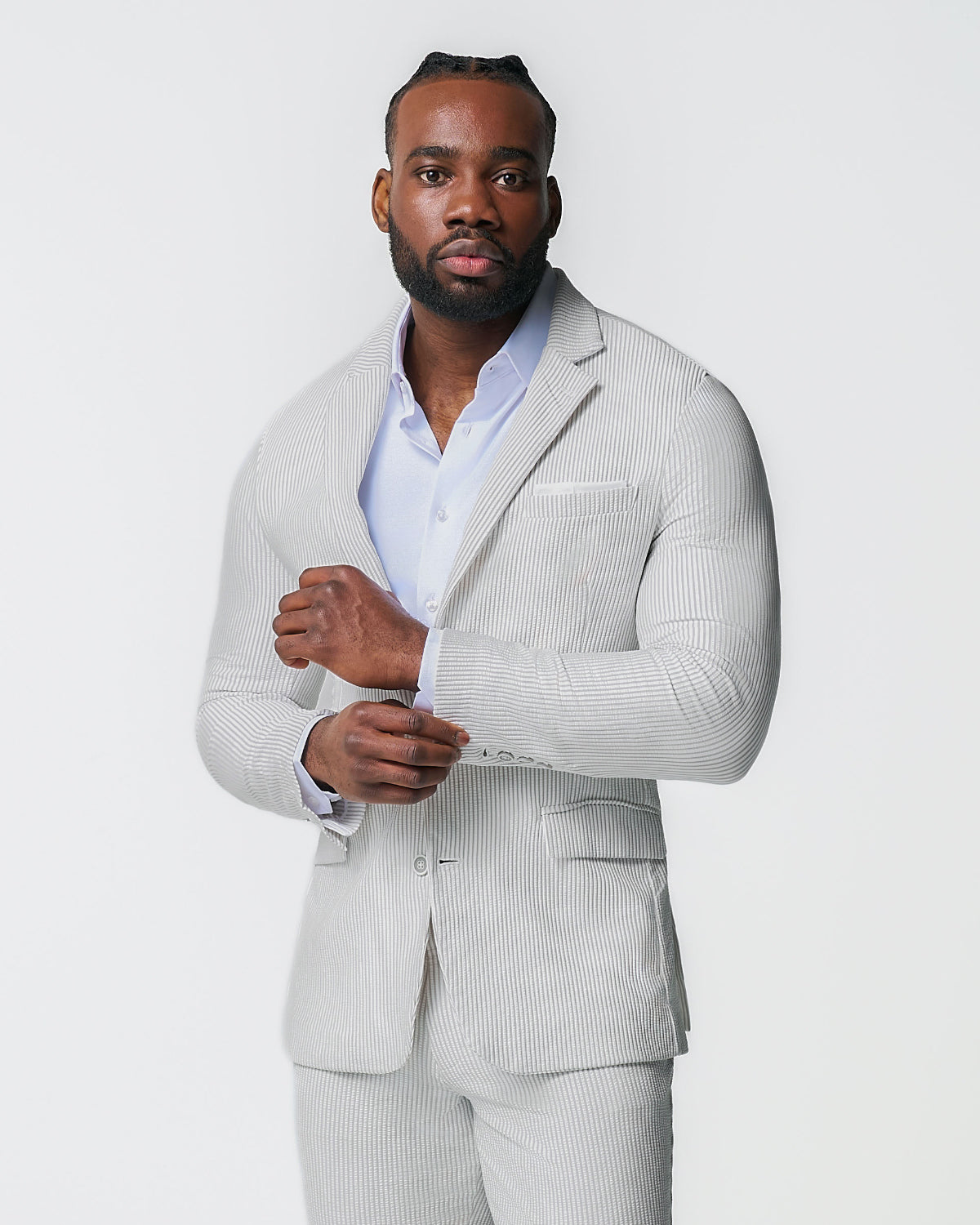 Athletic Fit Stretch Suit - Grey Seersucker