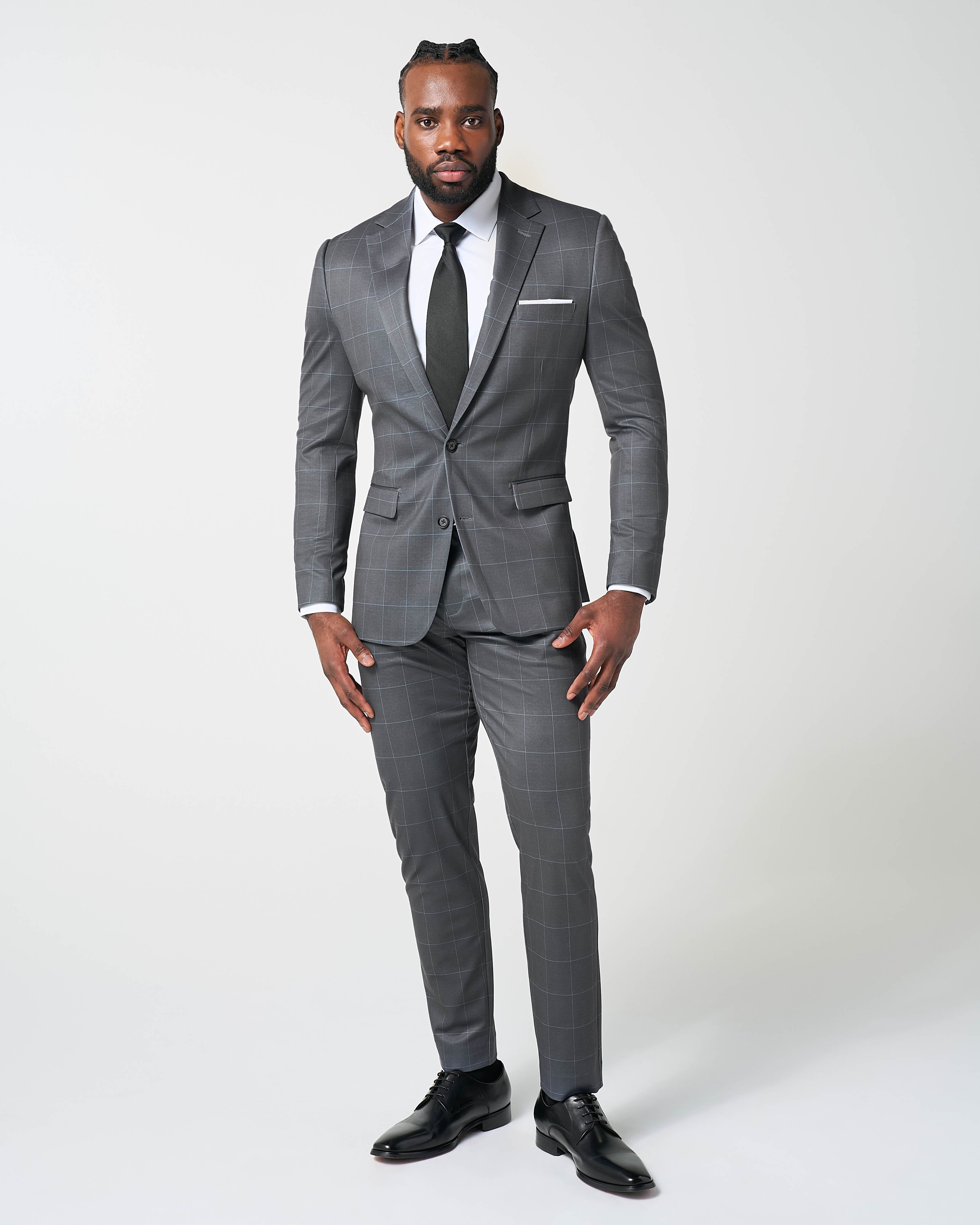 Athletic Fit Stretch Suit - Grey and White Big Windowpane