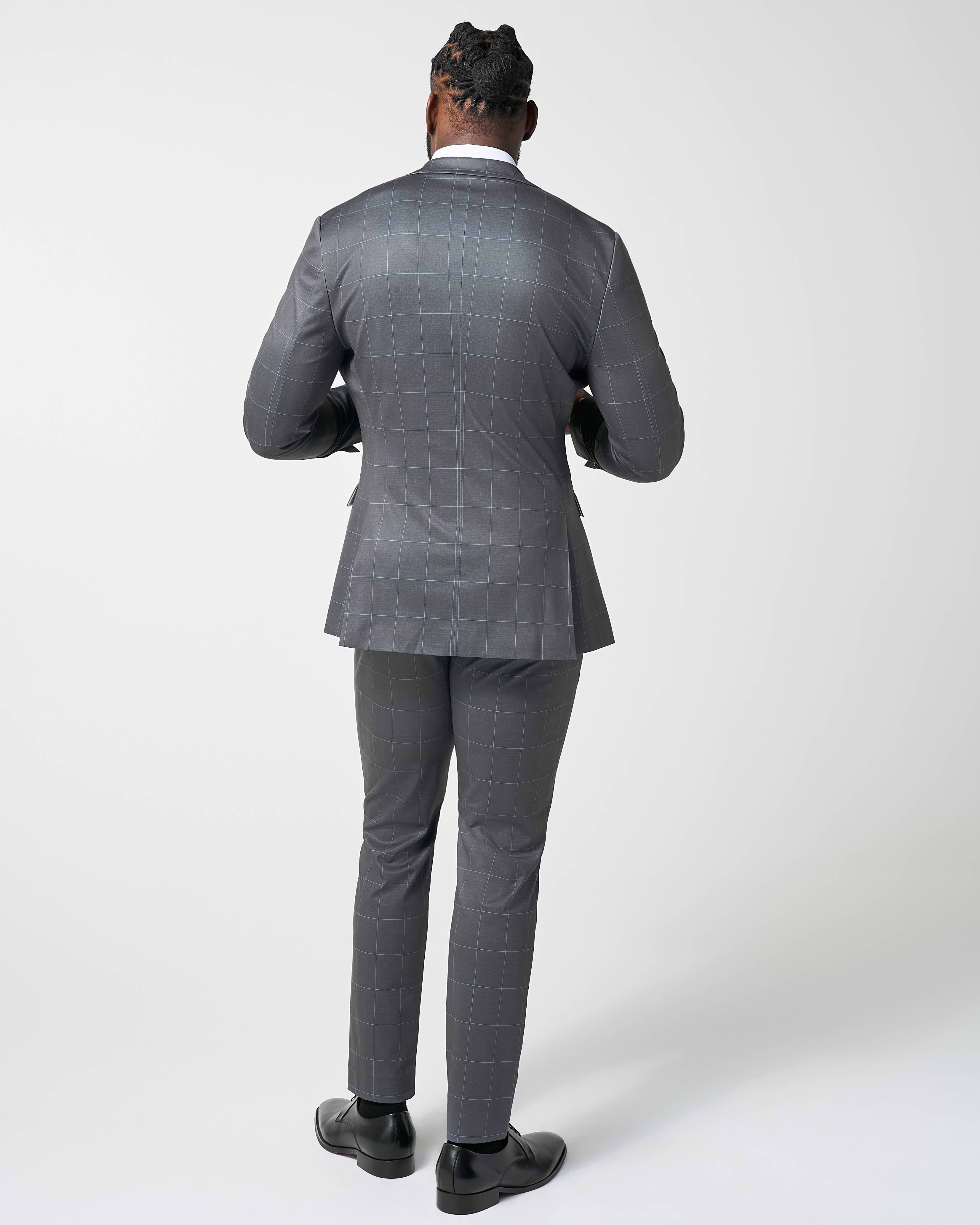 Athletic Fit Stretch Suit - Grey and White Big Windowpane