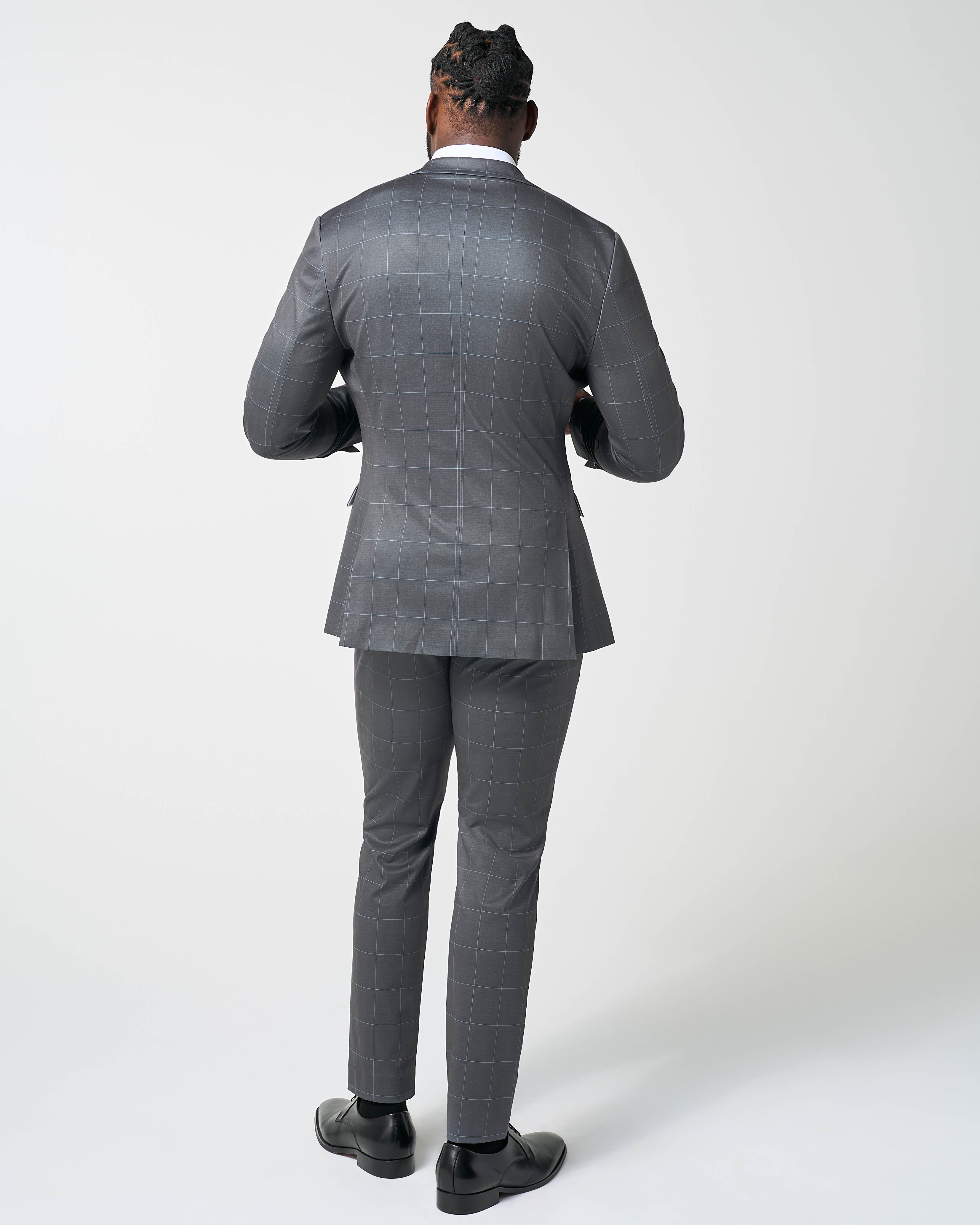 Athletic Fit Stretch Suit - Grey and White Big Windowpane