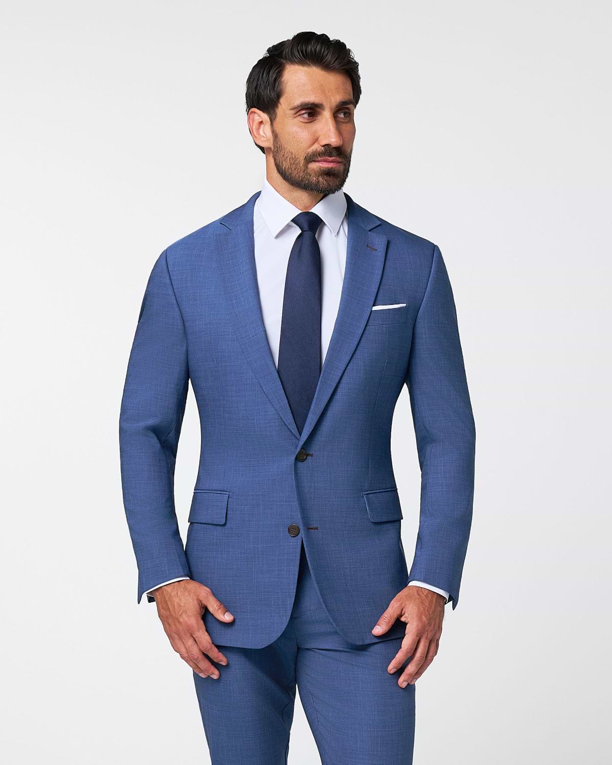 Athletic Fit Stretch Suit - Heathered Blue