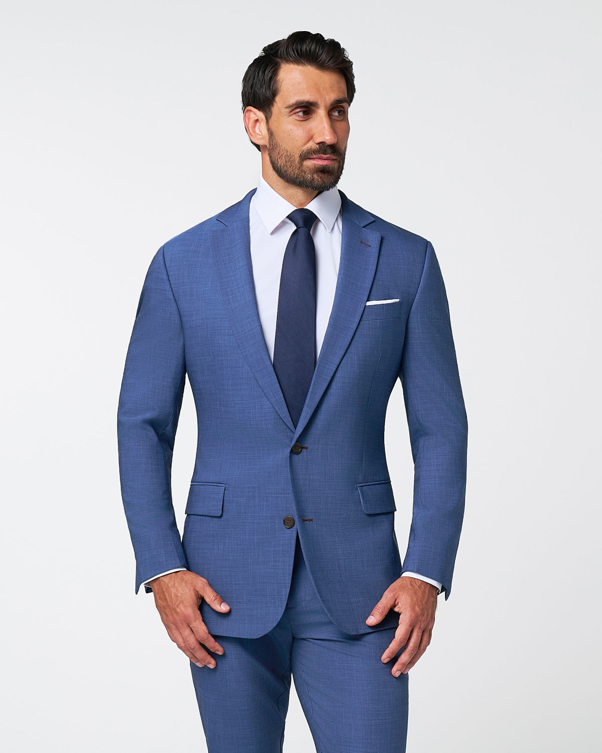 Athletic Fit Stretch Suit - Heathered Blue