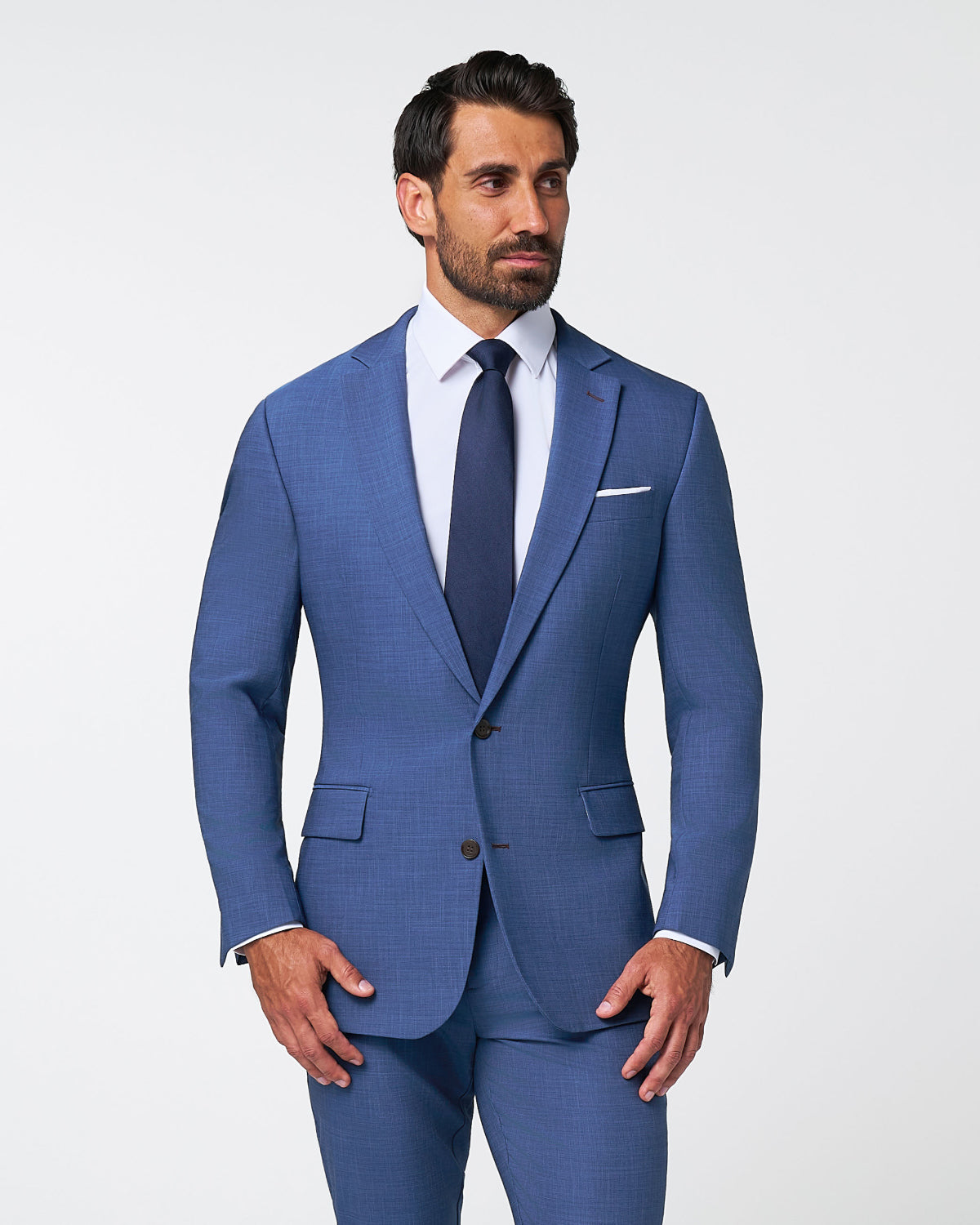 Athletic Fit Stretch Suit - Heathered Blue