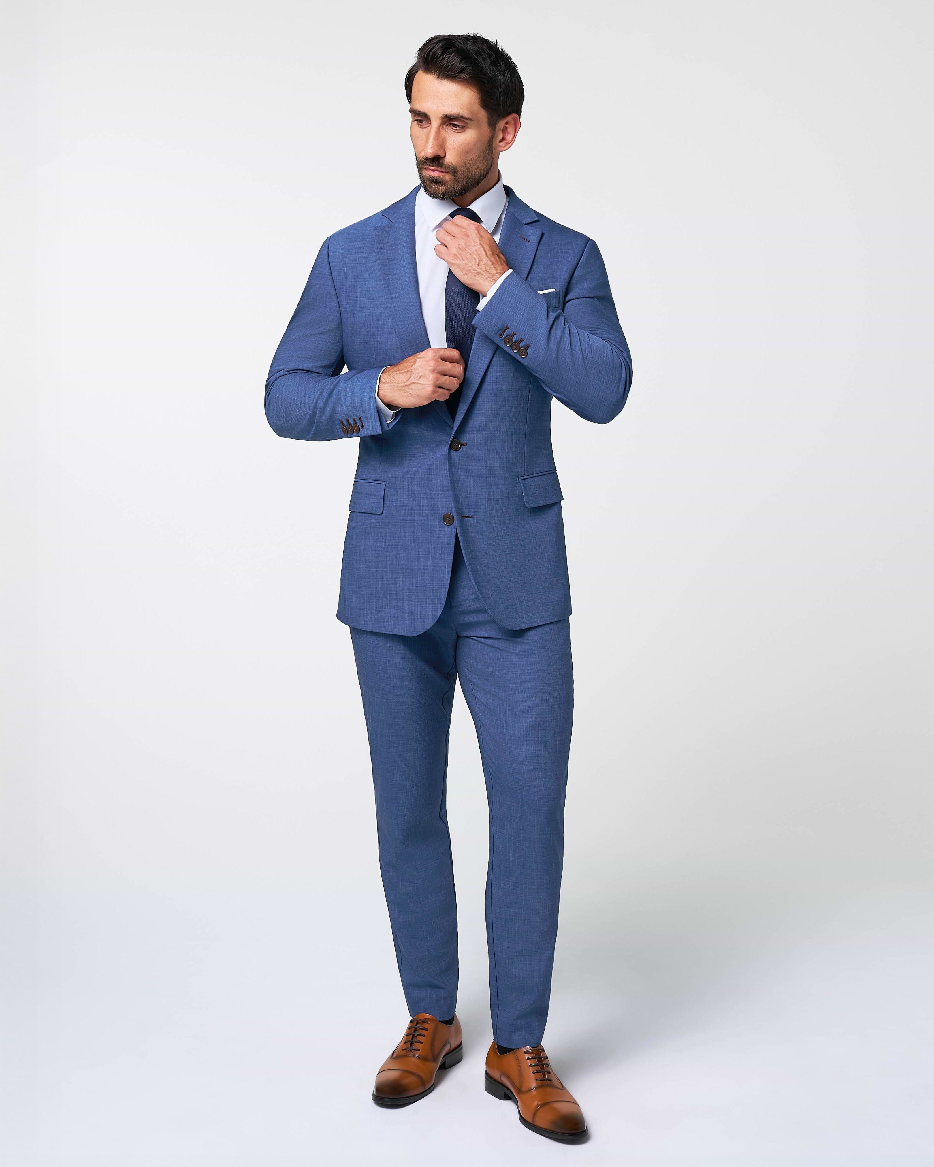 Athletic Fit Stretch Suit - Heathered Blue