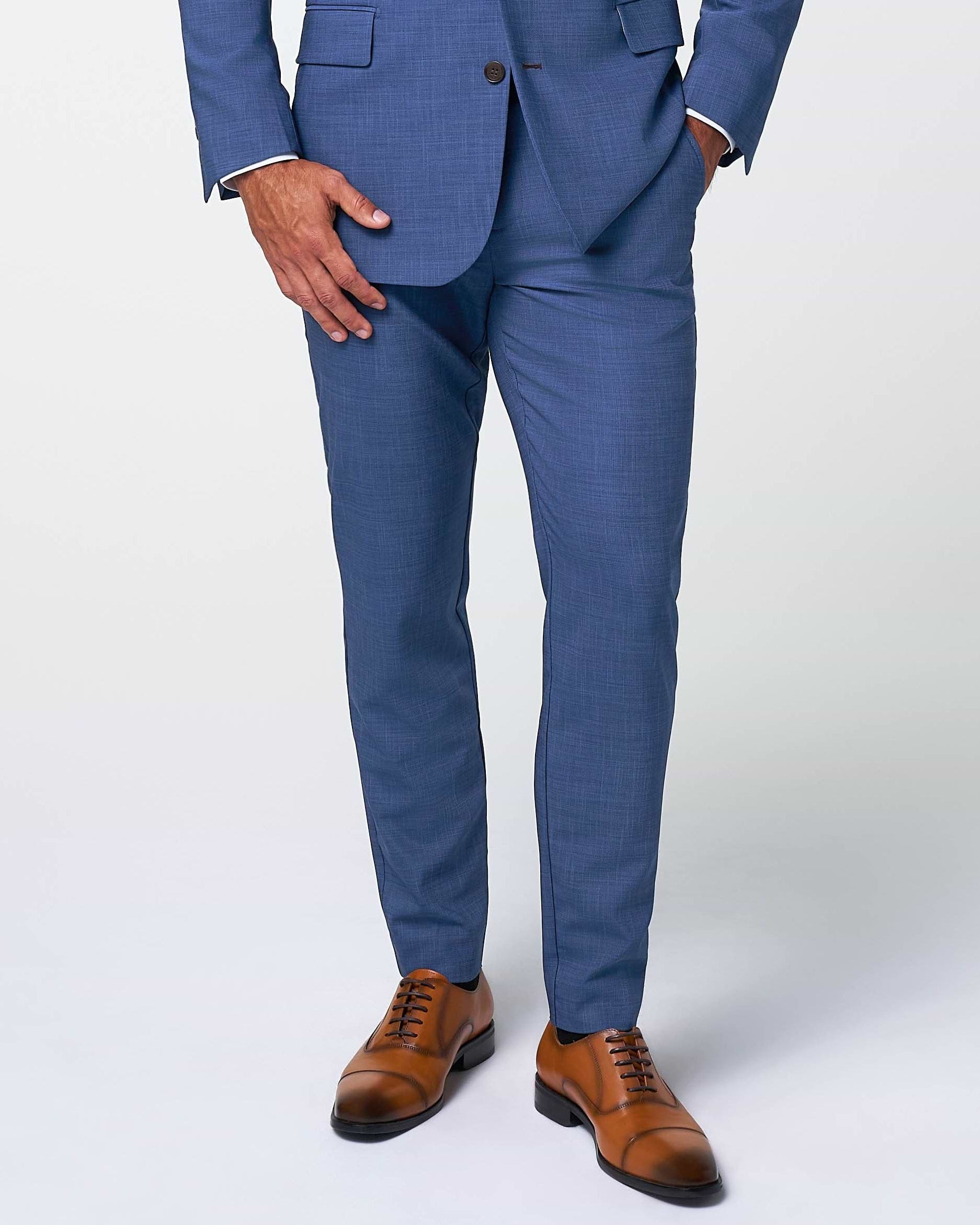 Athletic Fit Stretch Suit Pants - Heathered Blue