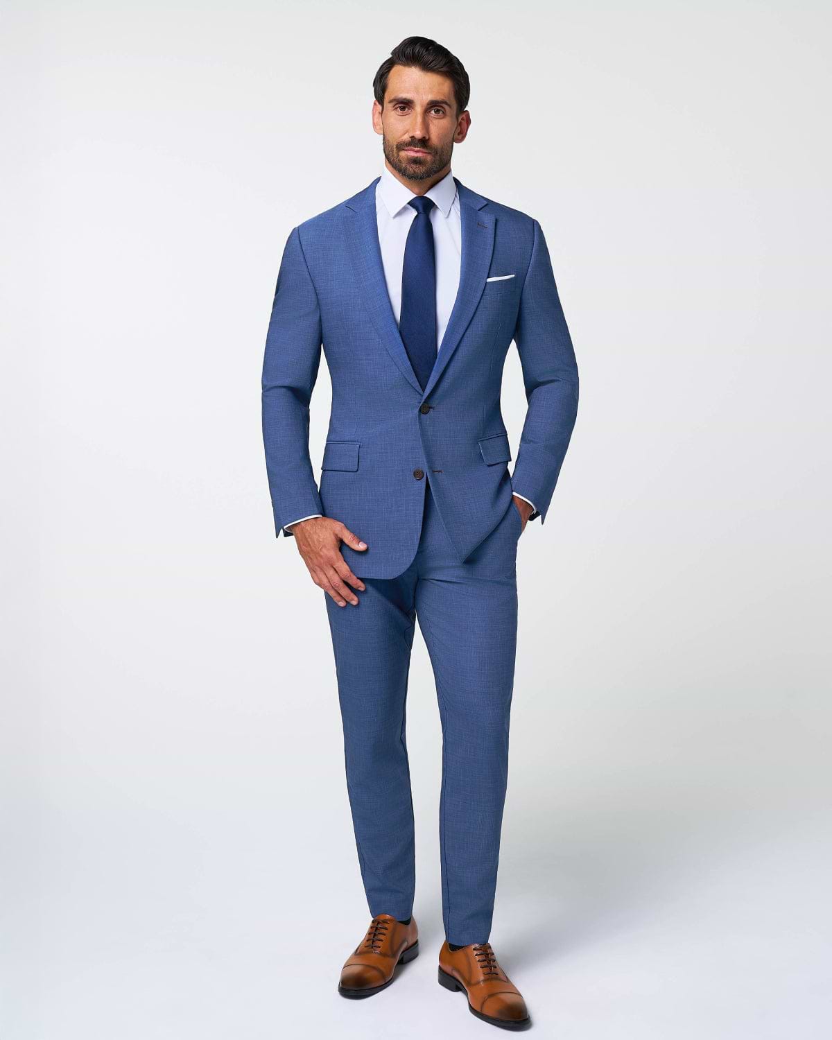 Athletic Fit Stretch Suit - Heathered Blue