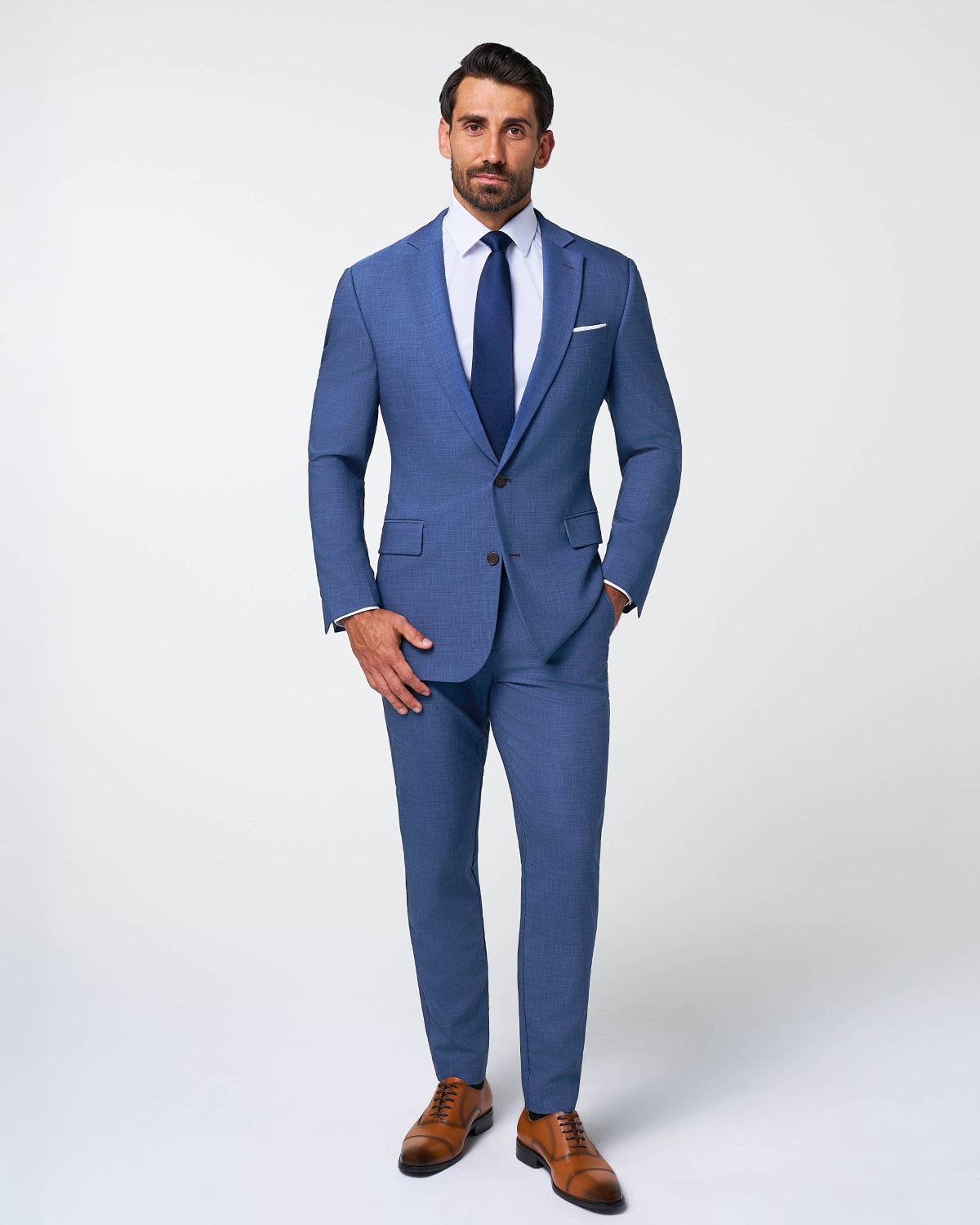 Athletic Fit Stretch Suit - Heathered Blue