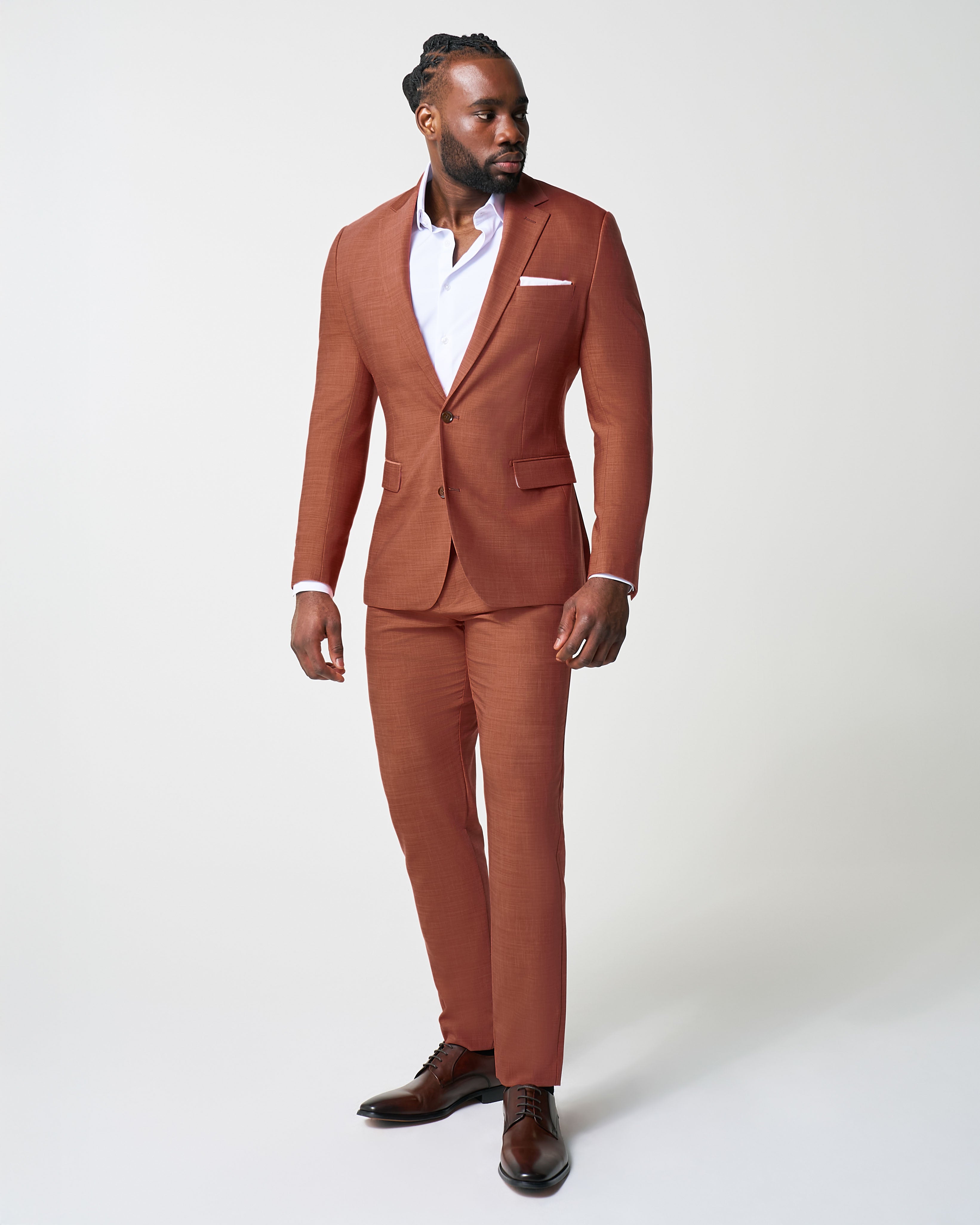Athletic Fit Stretch Suit - Heathered Burnt Orange