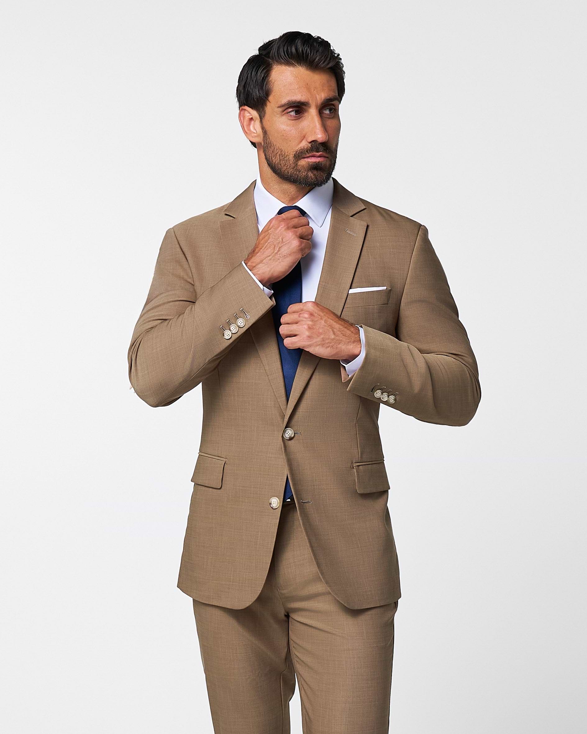 Athletic Fit Stretch Suit - Heathered Cappuccino