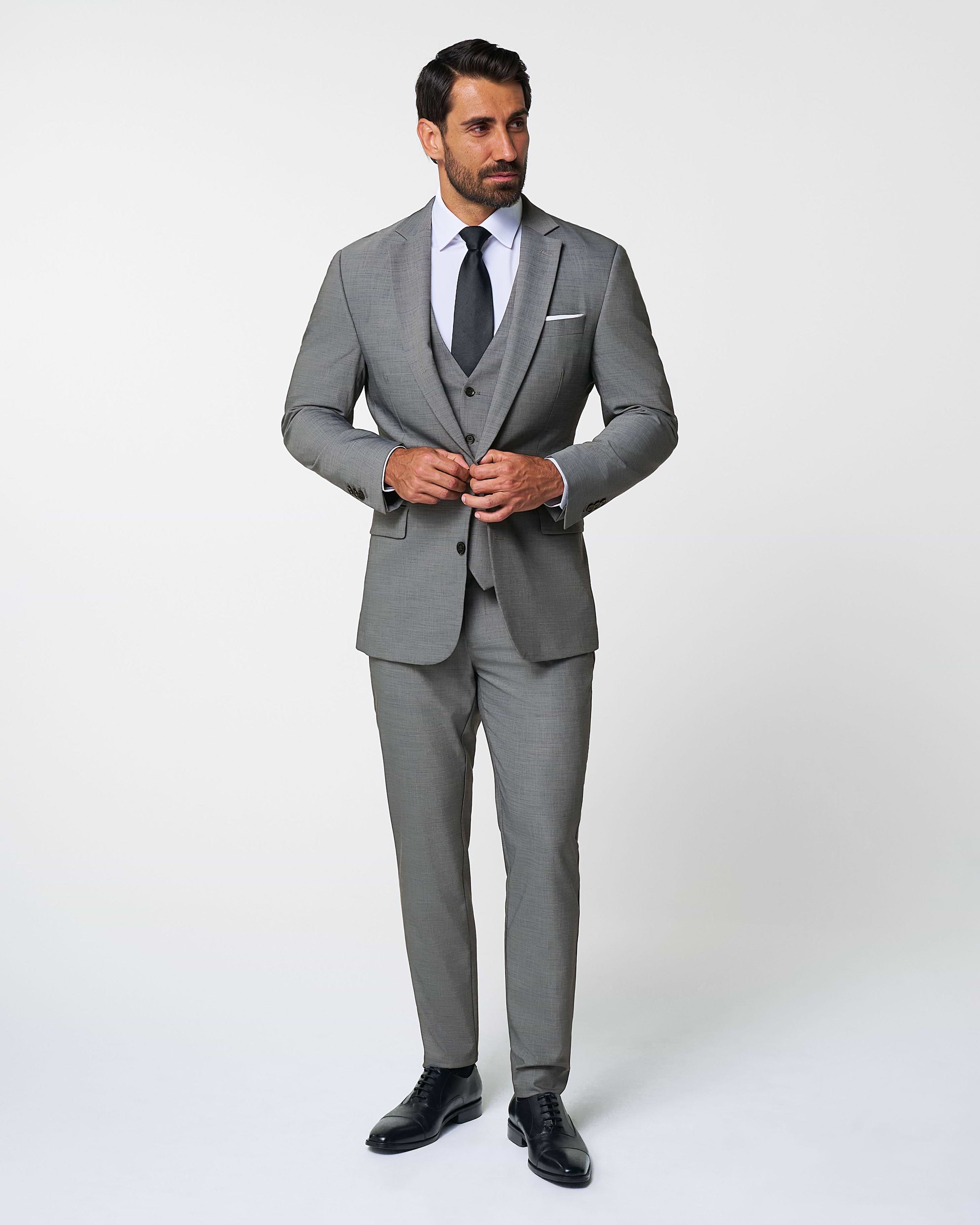 Athletic Fit Stretch Suit - Heathered Grey