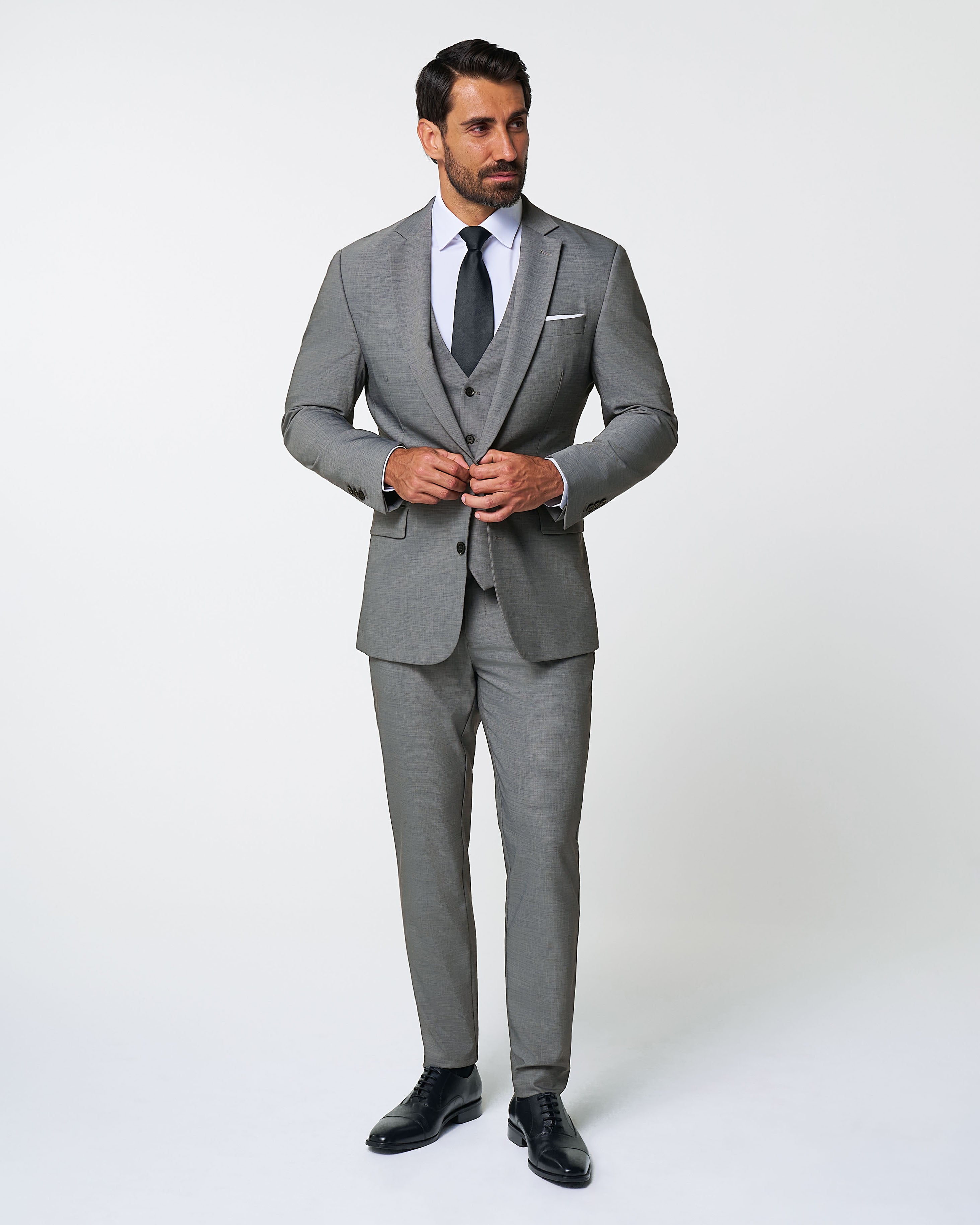 Athletic Fit Stretch Suit - Heathered Grey