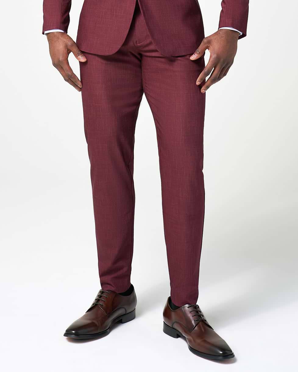 Athletic Fit Stretch Suit Pants - Heathered Maroon