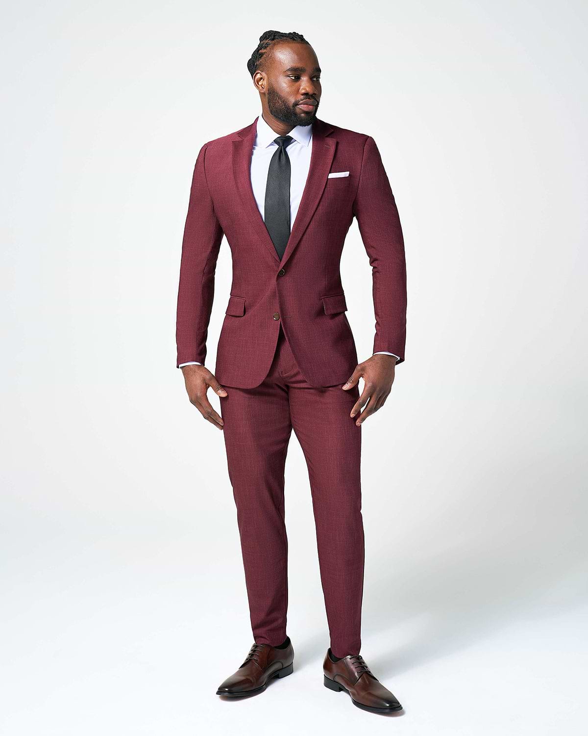 Athletic Fit Stretch Suit - Heathered Maroon