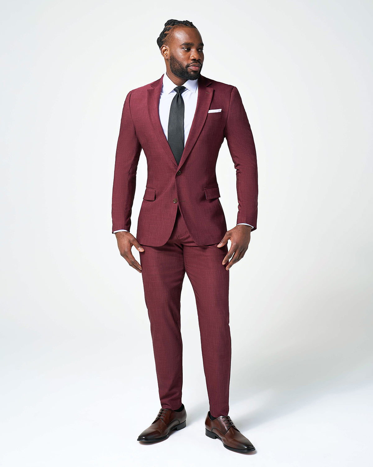 Athletic Fit Stretch Suit - Heathered Maroon