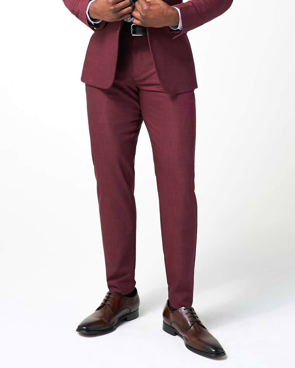 Athletic Fit Stretch Suit Pants - Heathered Maroon
