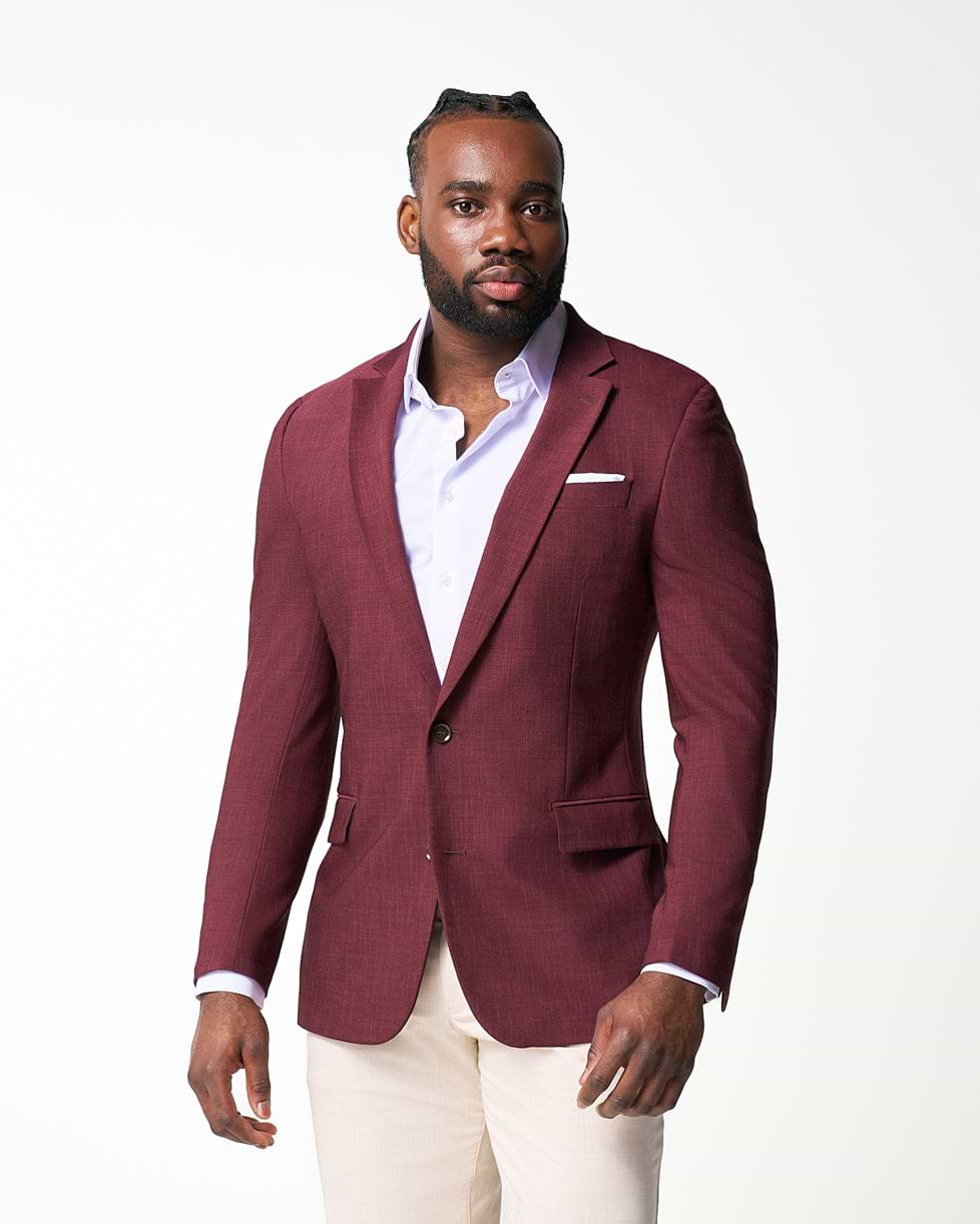 Athletic Fit Stretch Blazer - Heathered Maroon