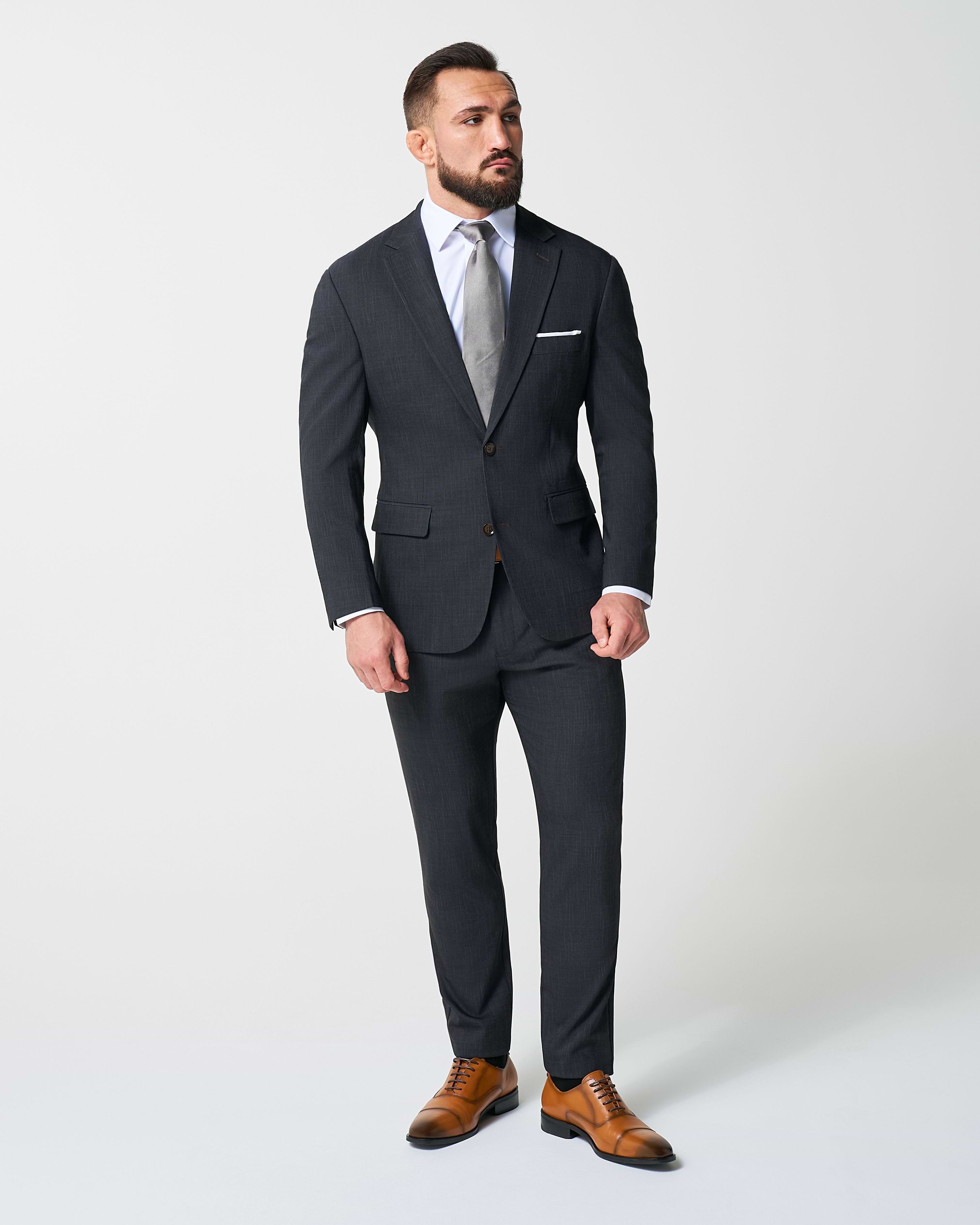 Athletic Fit Stretch Suit - Heathered Midnight Navy