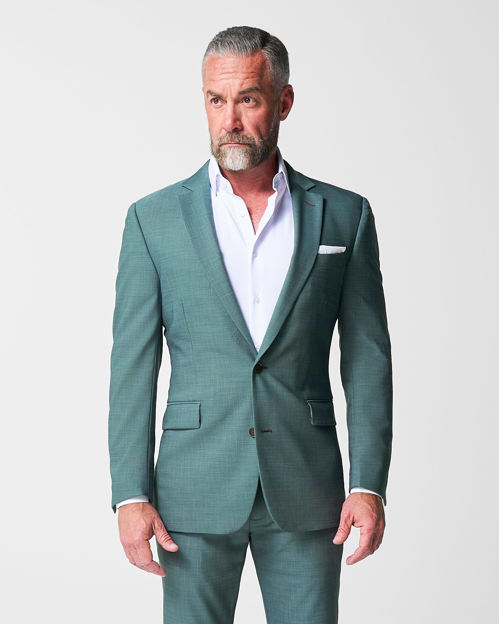 Athletic Fit Stretch Suit - Heathered Sea Green