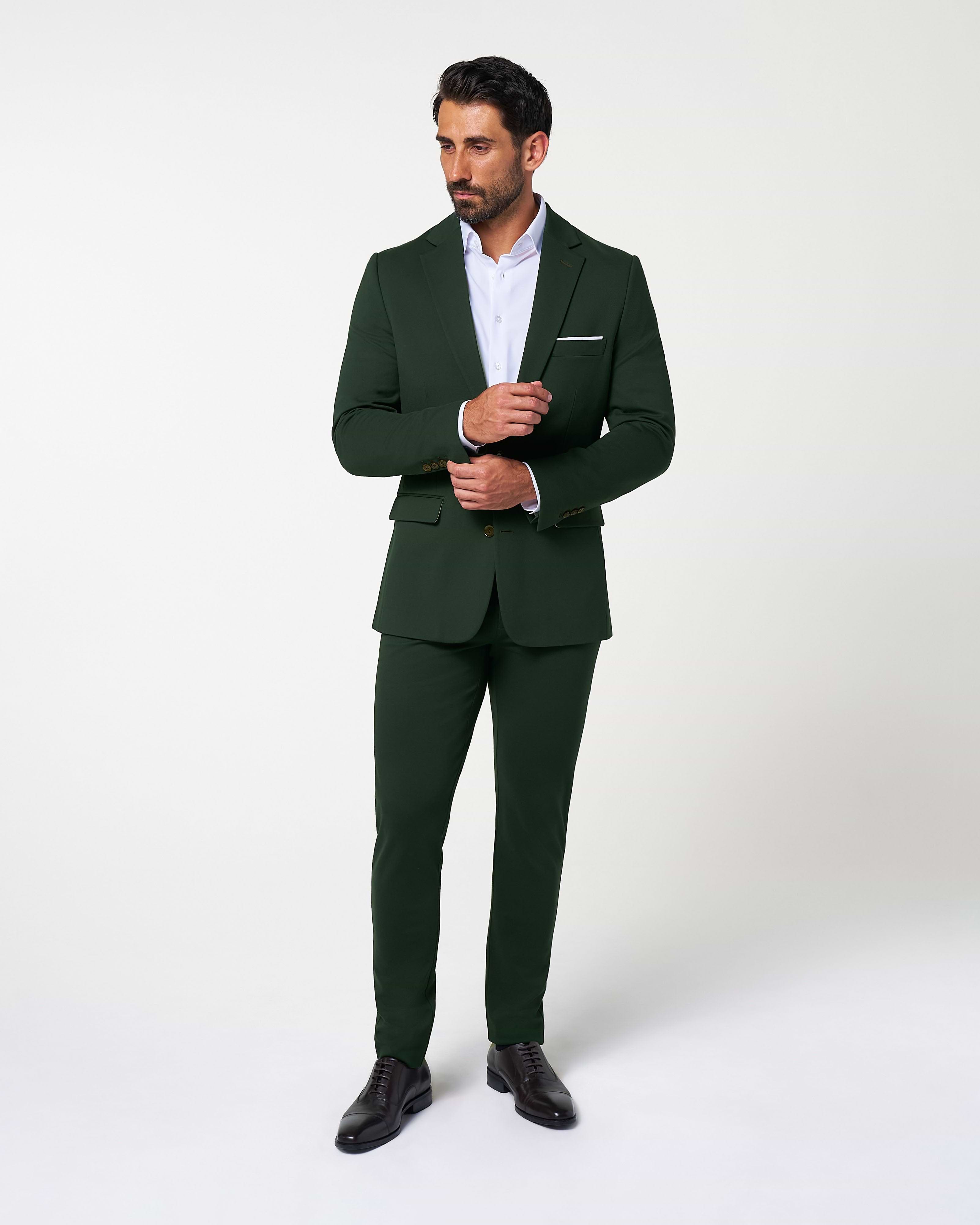 Athletic Fit Stretch Suit - Solid Hunter Green
