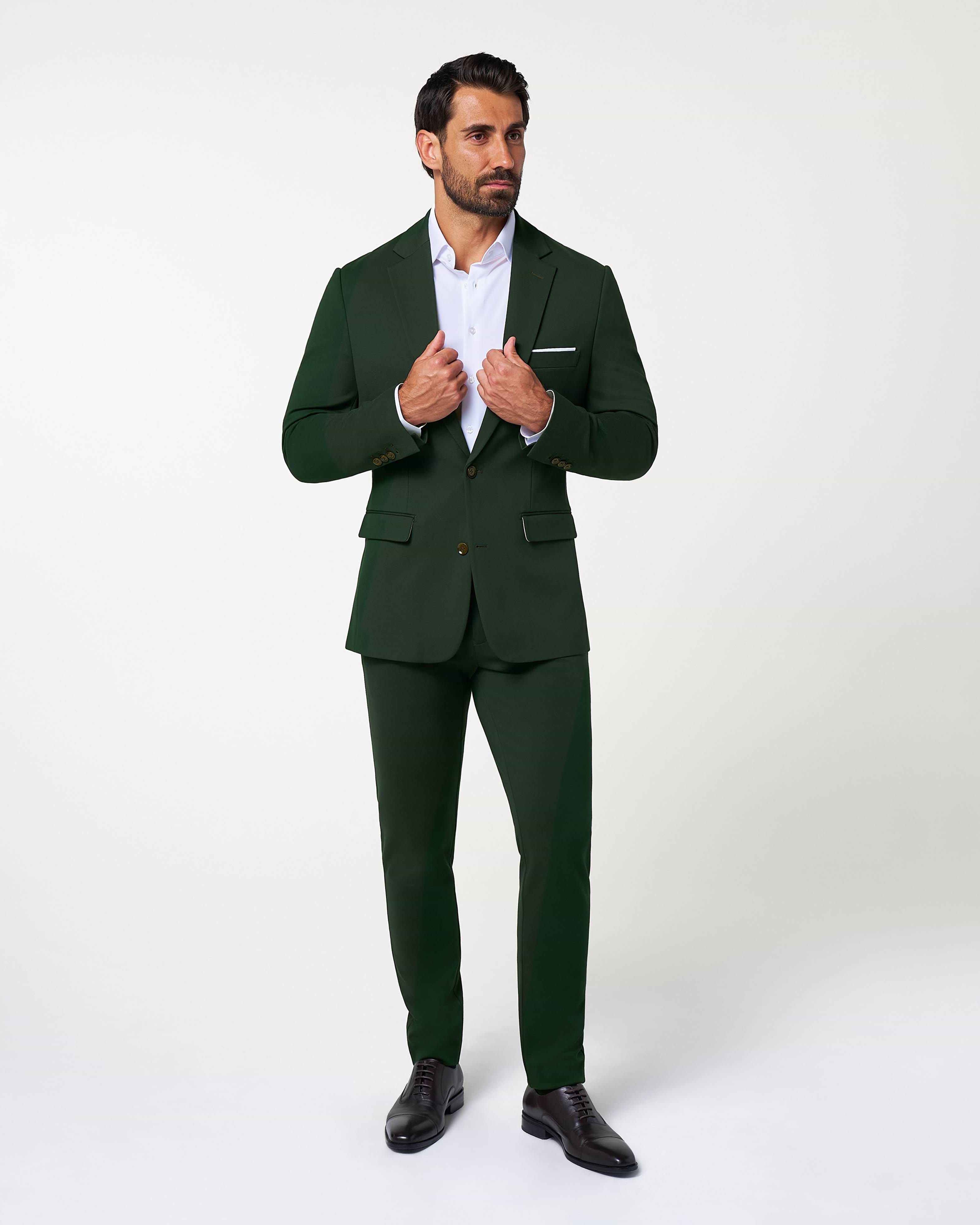Athletic Fit Stretch Suit - Solid Hunter Green